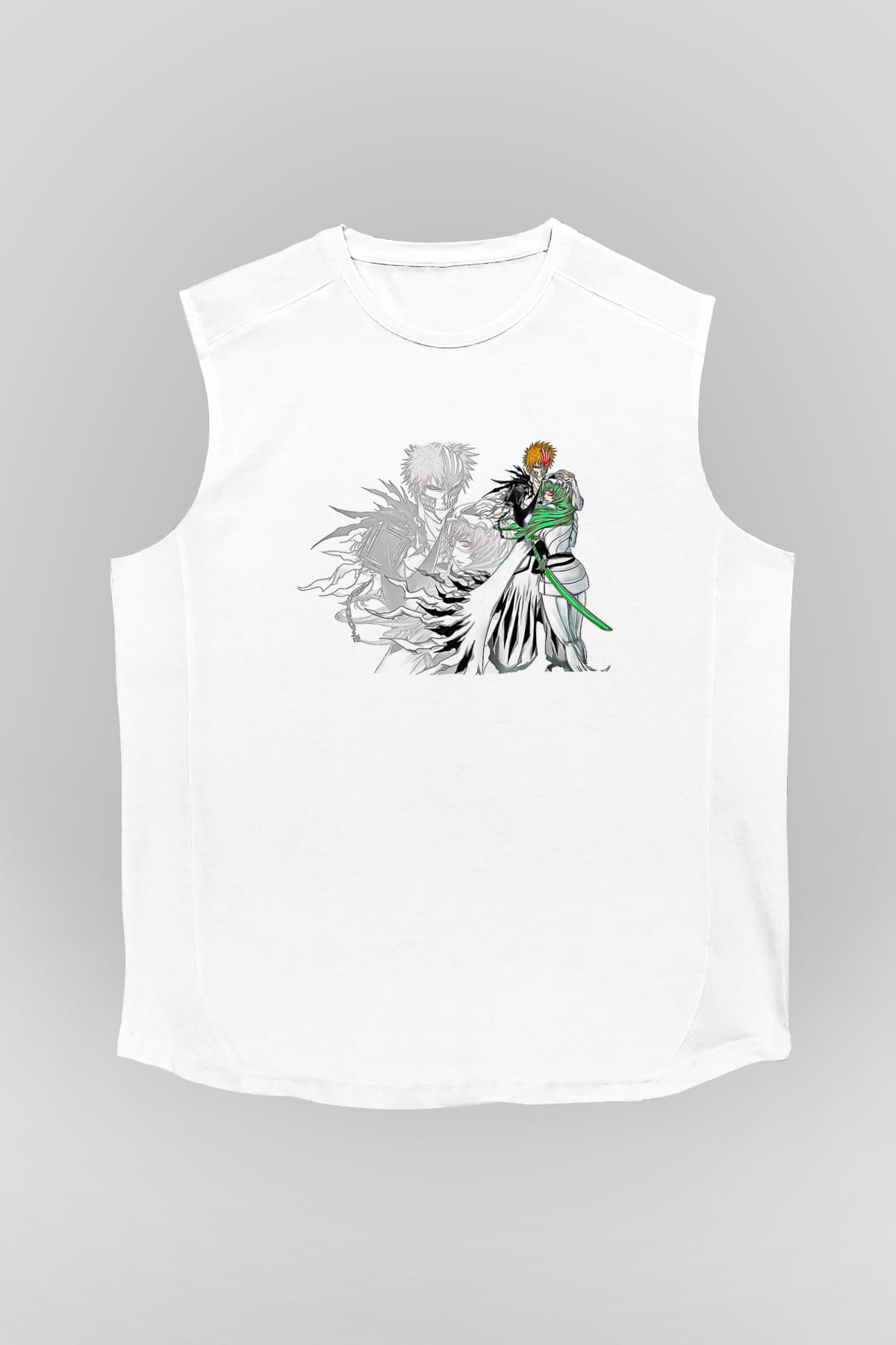 Bleach Baskılı Beyaz Unisex Kolsuz Tişört - Tshirt