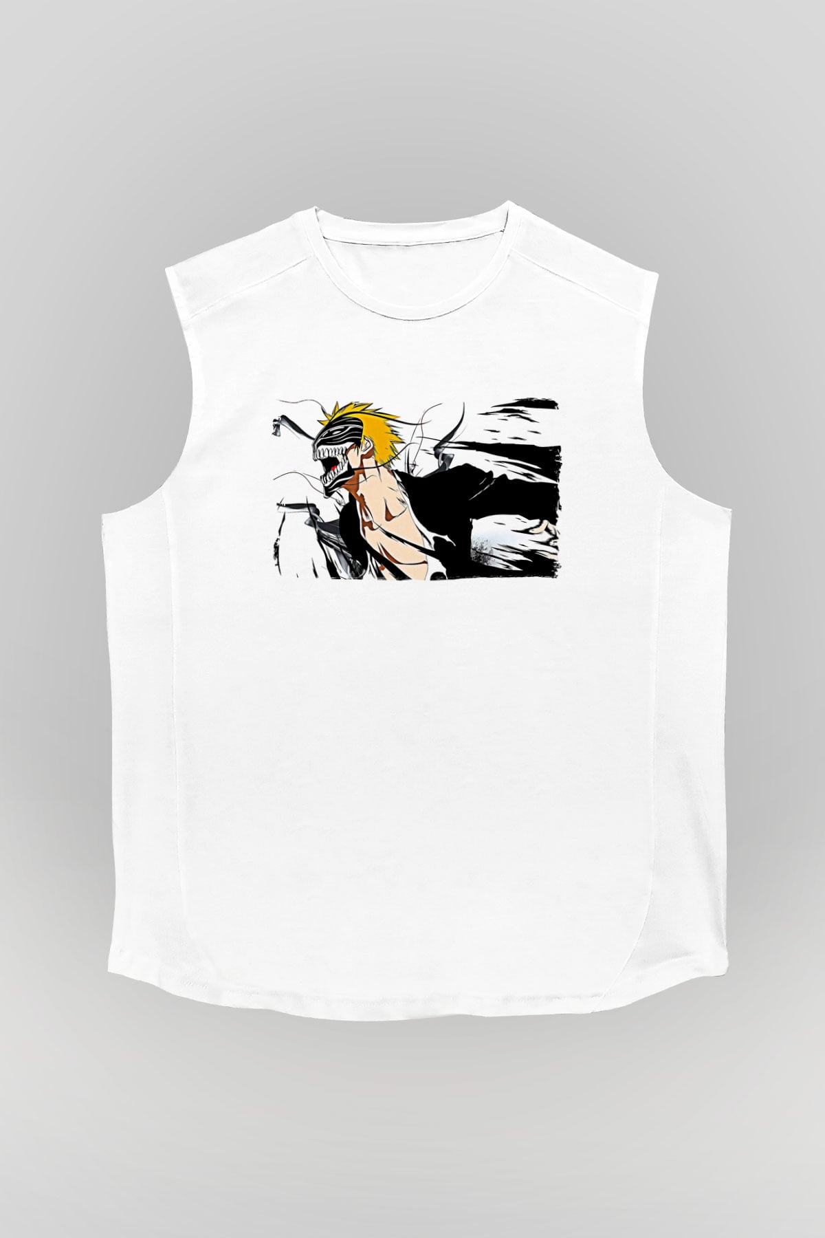 Bleach Baskılı Beyaz Unisex Kolsuz Tişört - Tshirt
