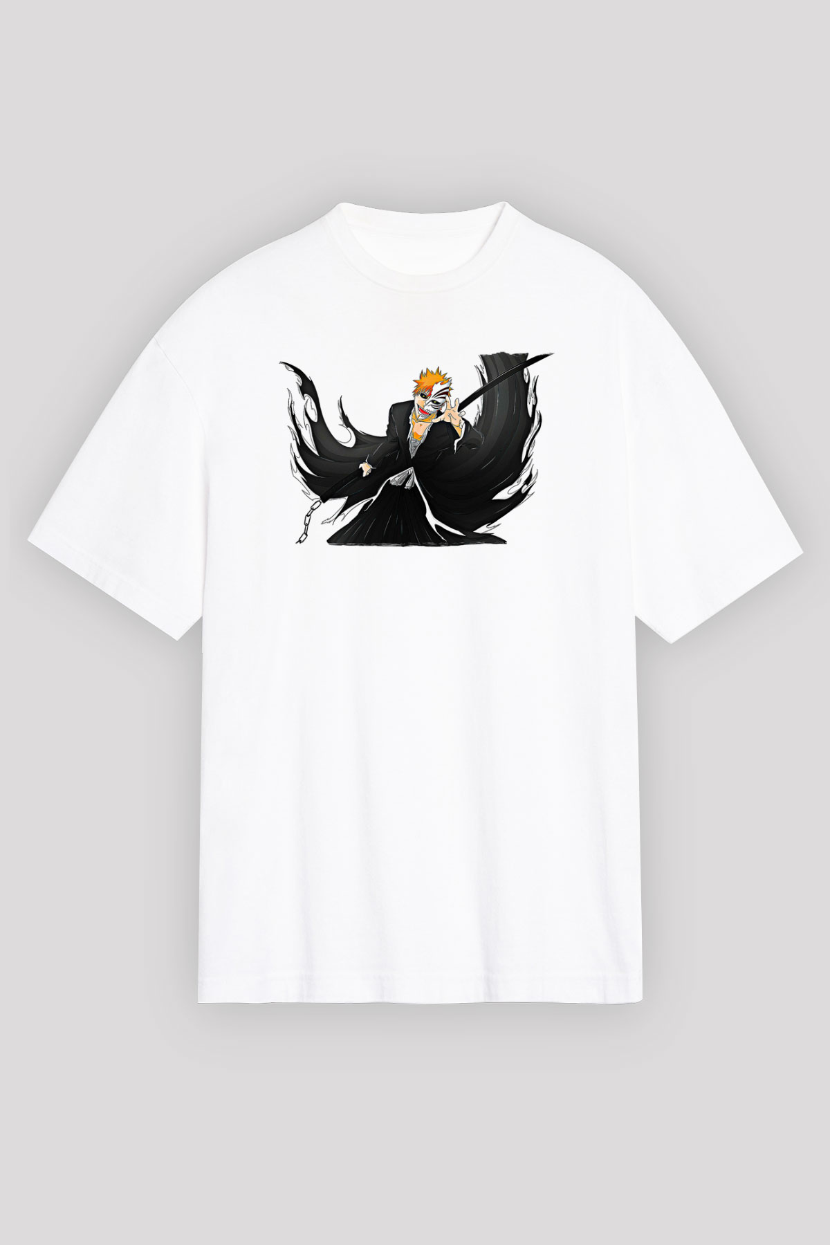 Bleach Baskılı Beyaz Unisex Oversize Tişört - Tshirt