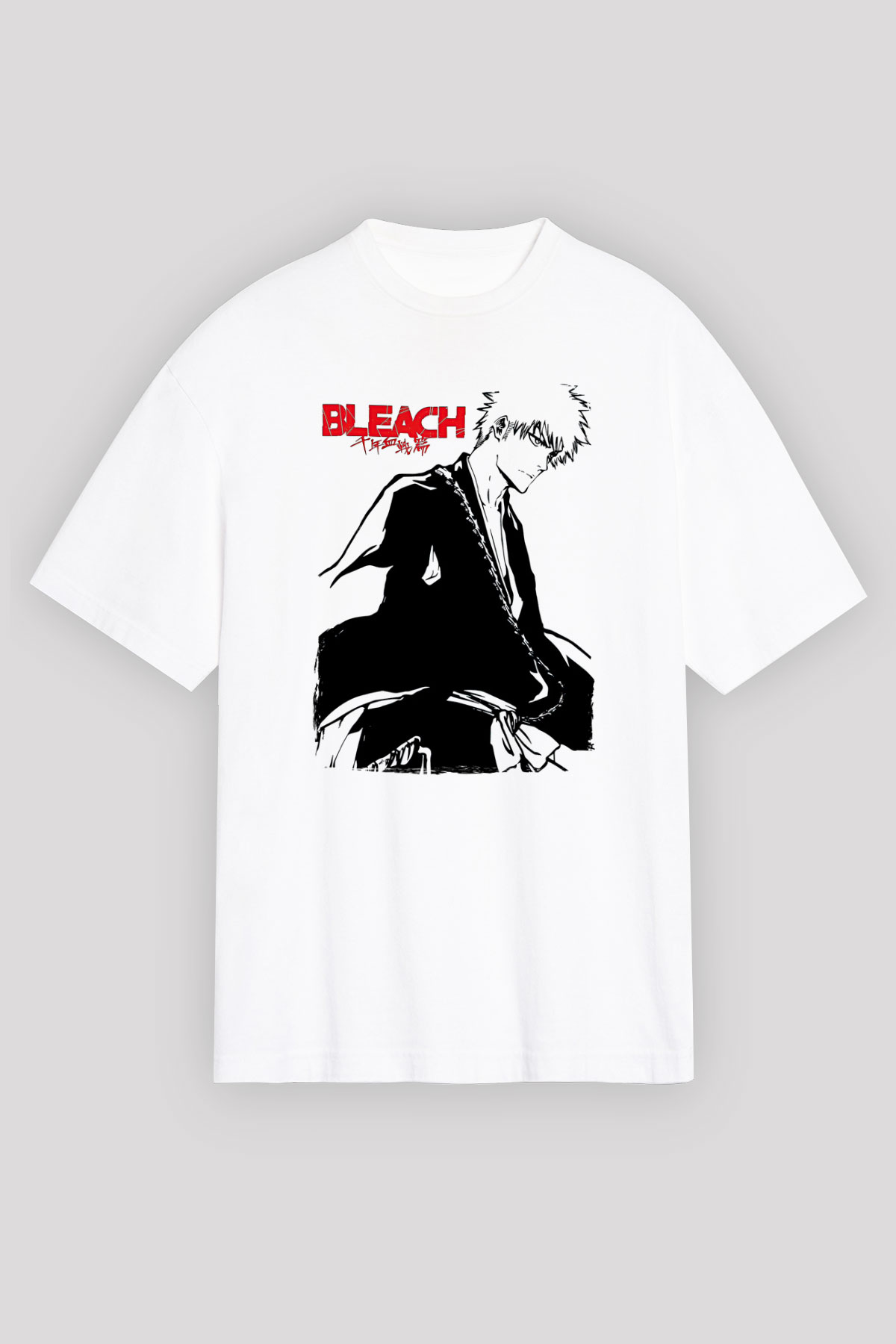 Bleach Baskılı Beyaz Unisex Oversize Tişört - Tshirt