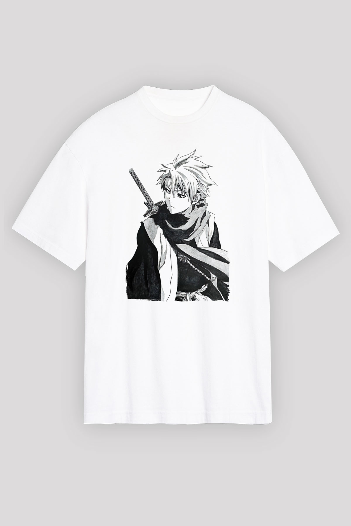 Bleach Baskılı Beyaz Unisex Oversize Tişört - Tshirt