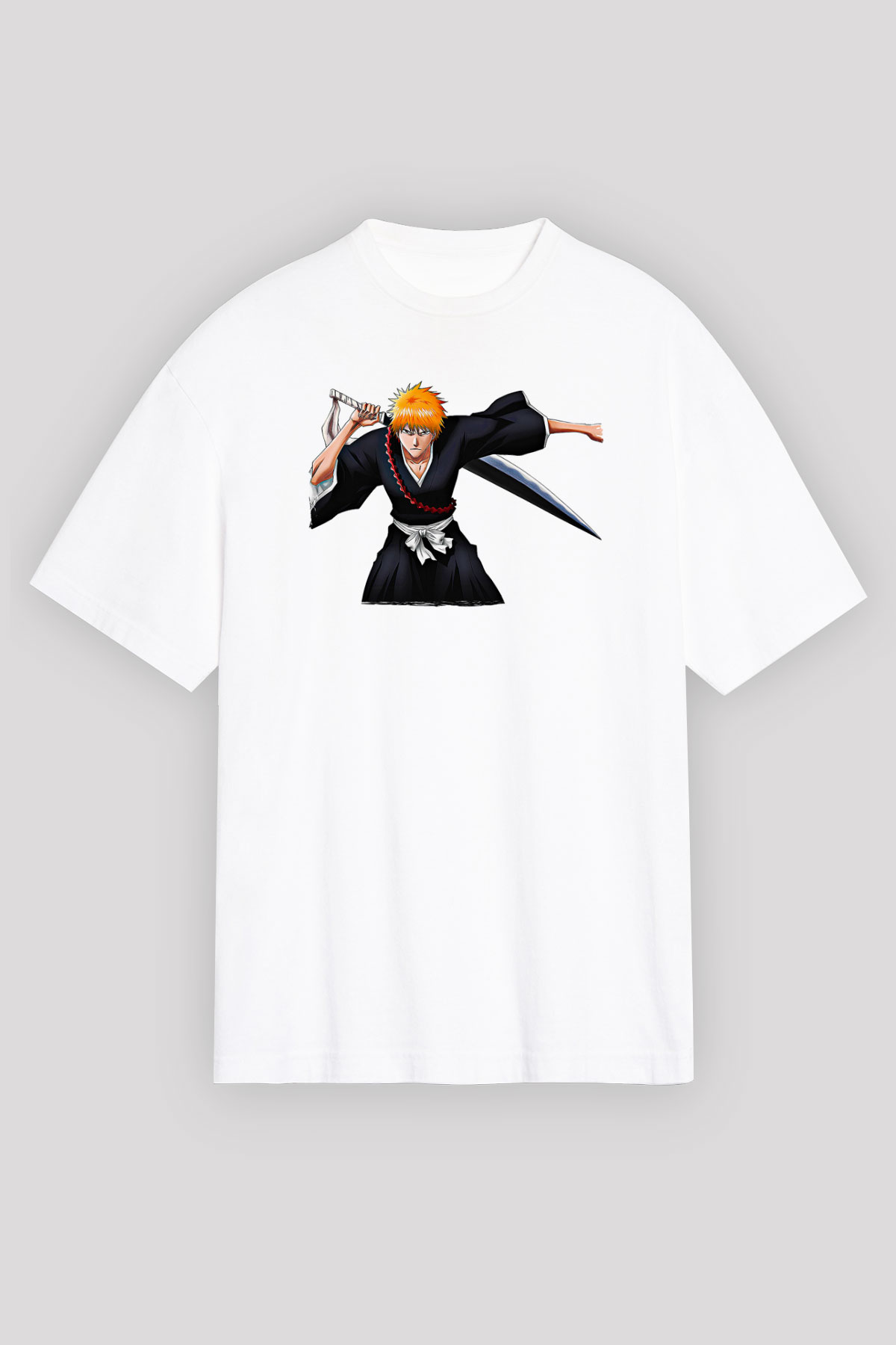 Bleach Baskılı Beyaz Unisex Oversize Tişört - Tshirt