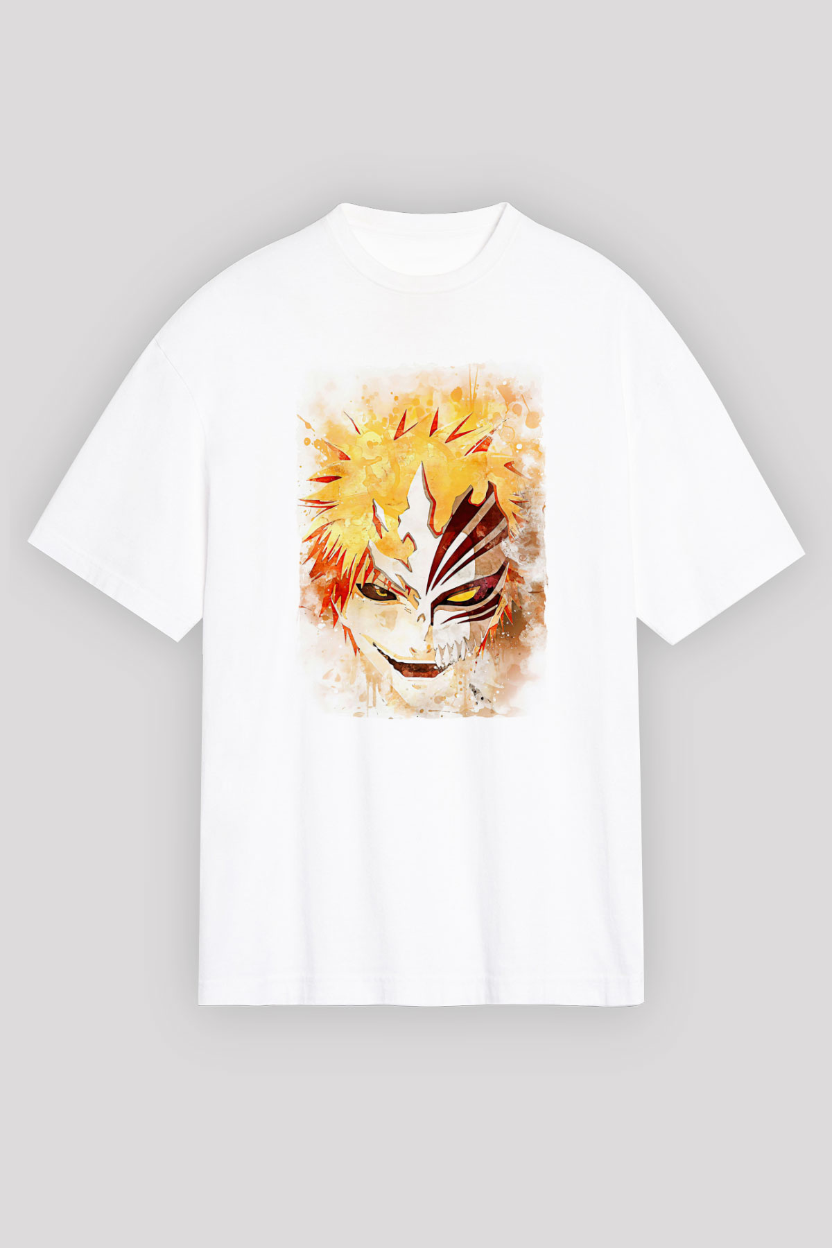 Bleach Baskılı Beyaz Unisex Oversize Tişört - Tshirt