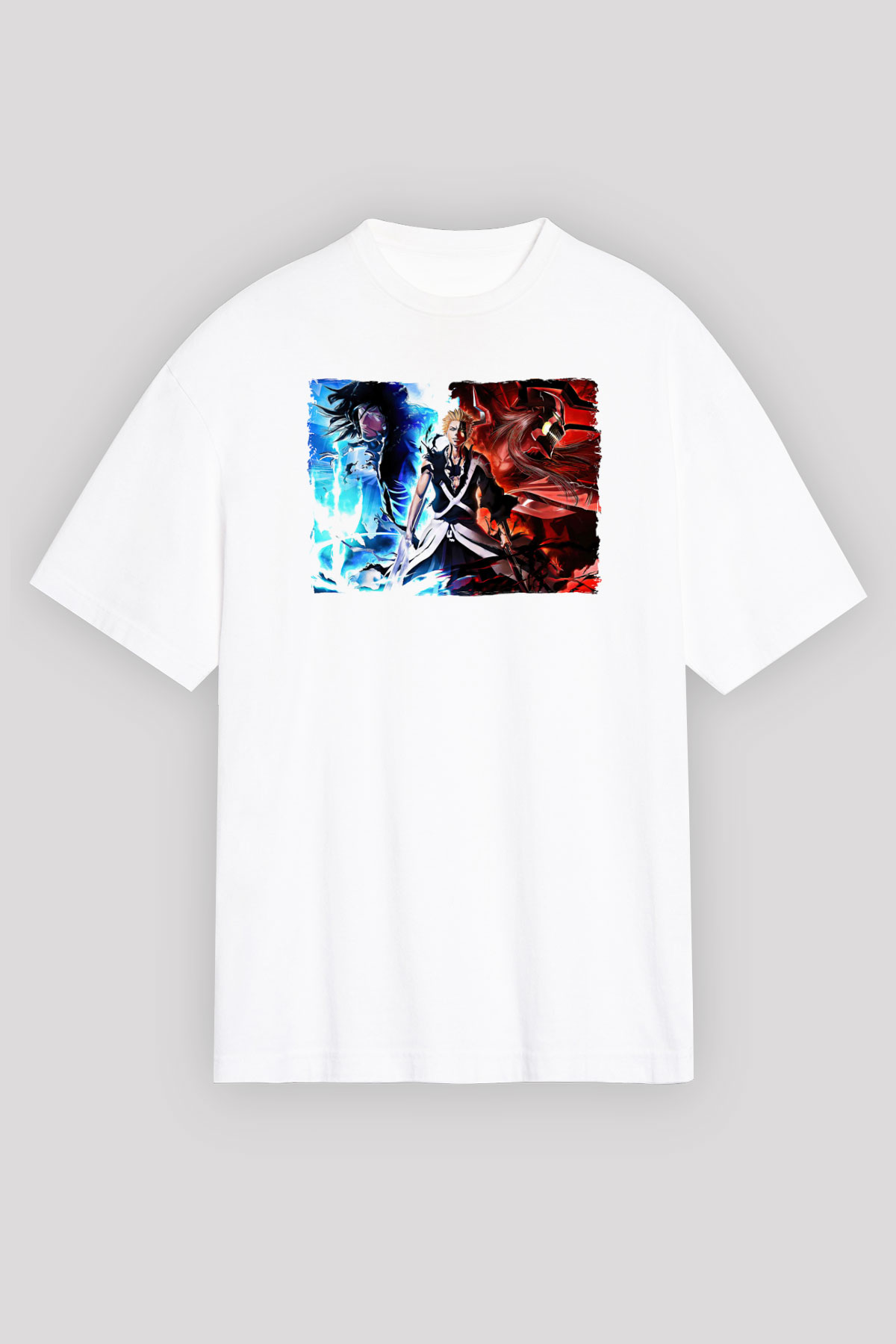 Bleach Baskılı Beyaz Unisex Oversize Tişört - Tshirt