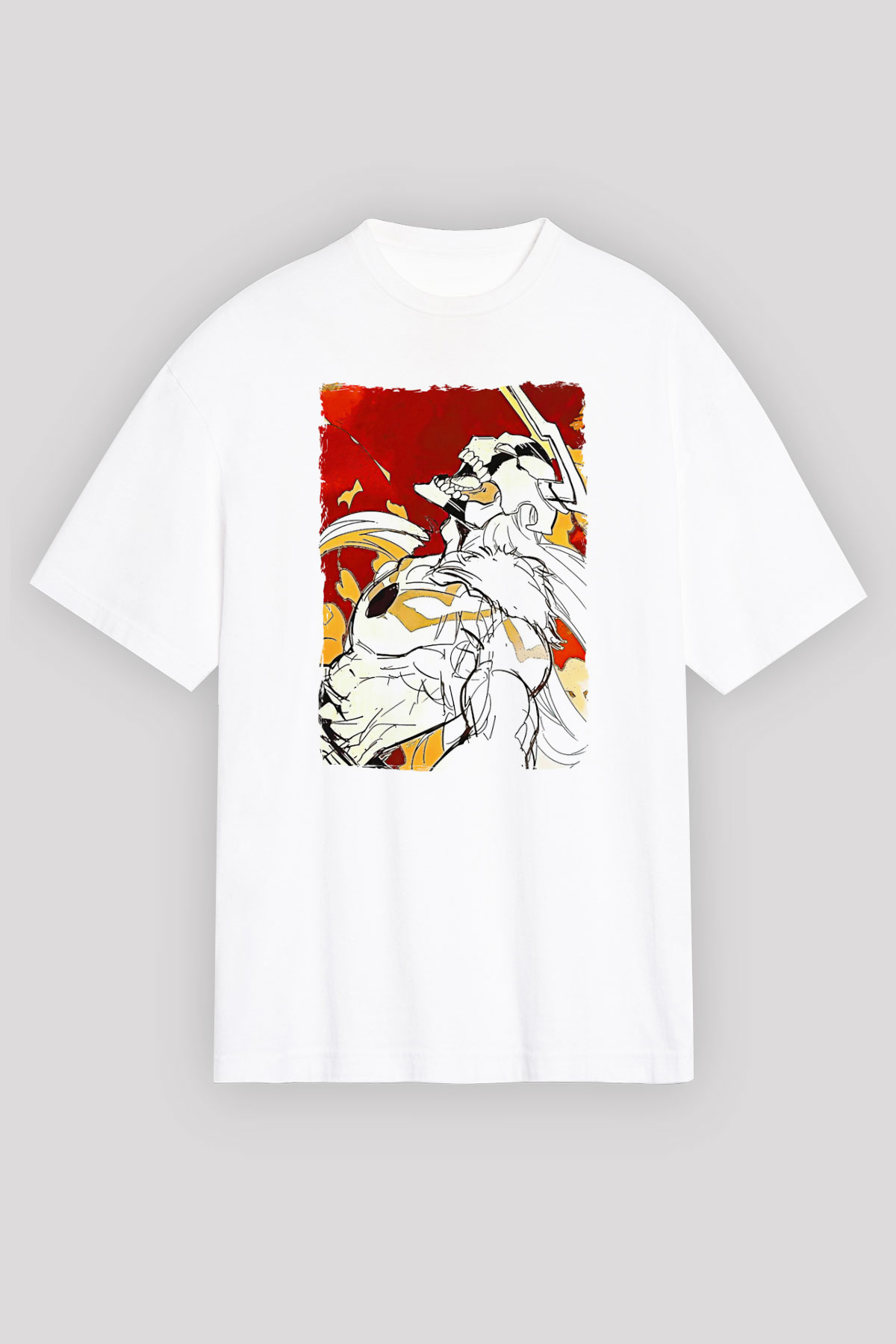 Bleach Baskılı Beyaz Unisex Oversize Tişört - Tshirt