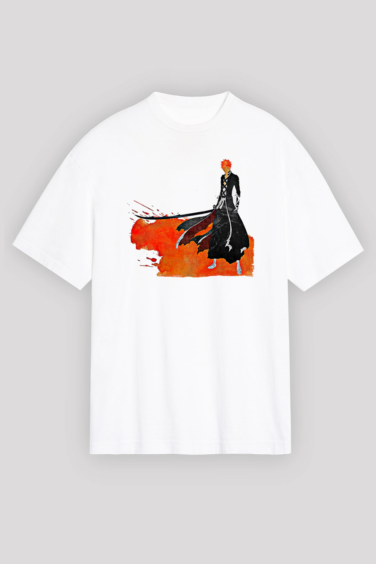 Bleach Baskılı Beyaz Unisex Oversize Tişört - Tshirt
