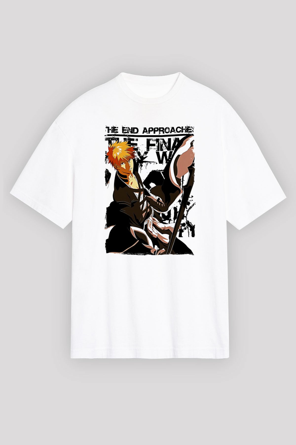 Bleach Baskılı Beyaz Unisex Oversize Tişört - Tshirt