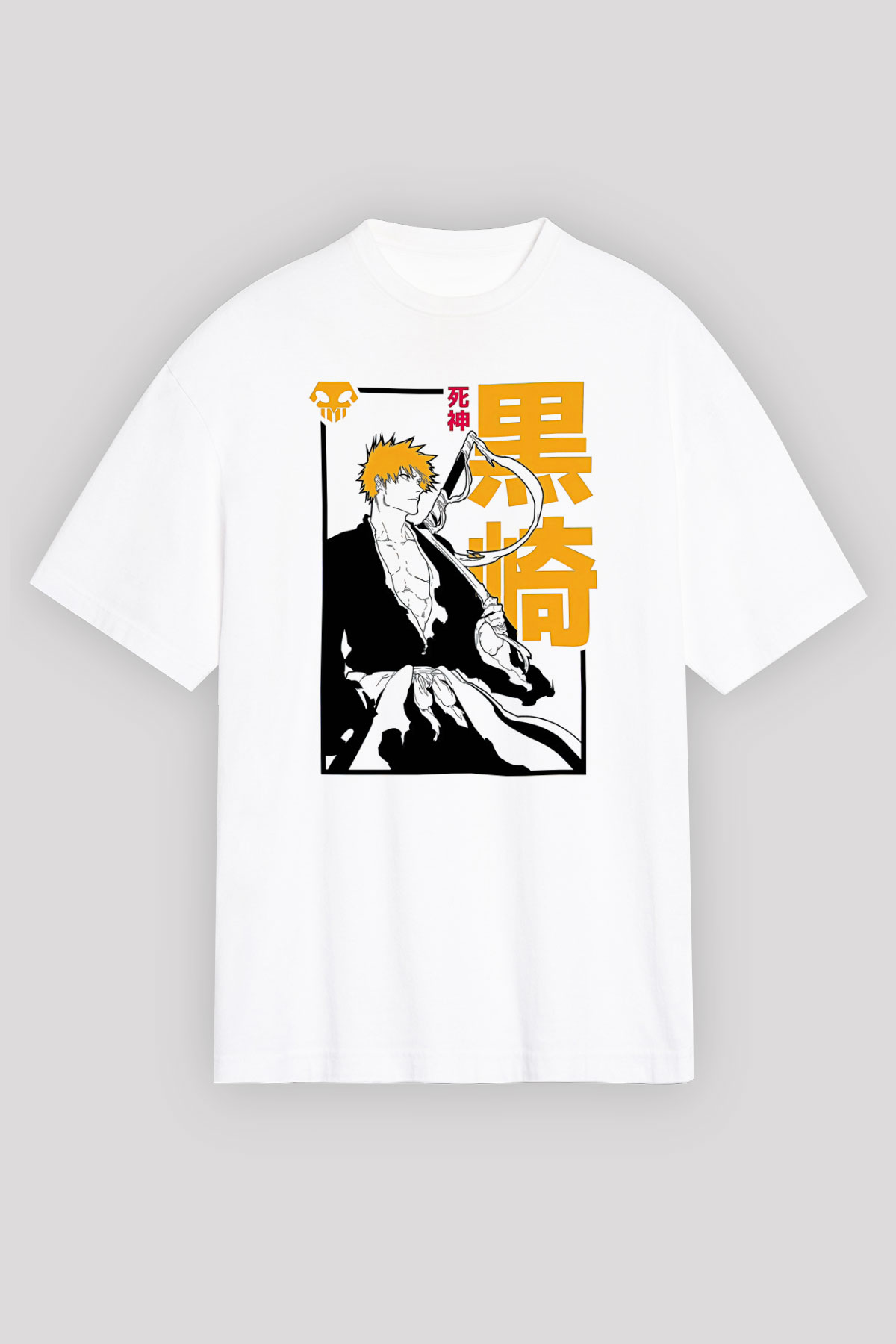 Bleach Baskılı Beyaz Unisex Oversize Tişört - Tshirt