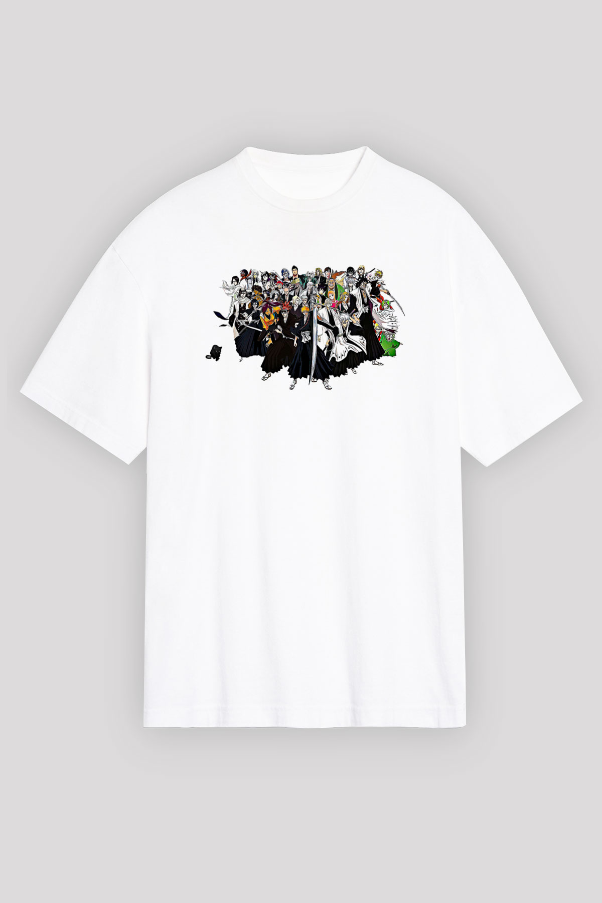Bleach Baskılı Beyaz Unisex Oversize Tişört - Tshirt