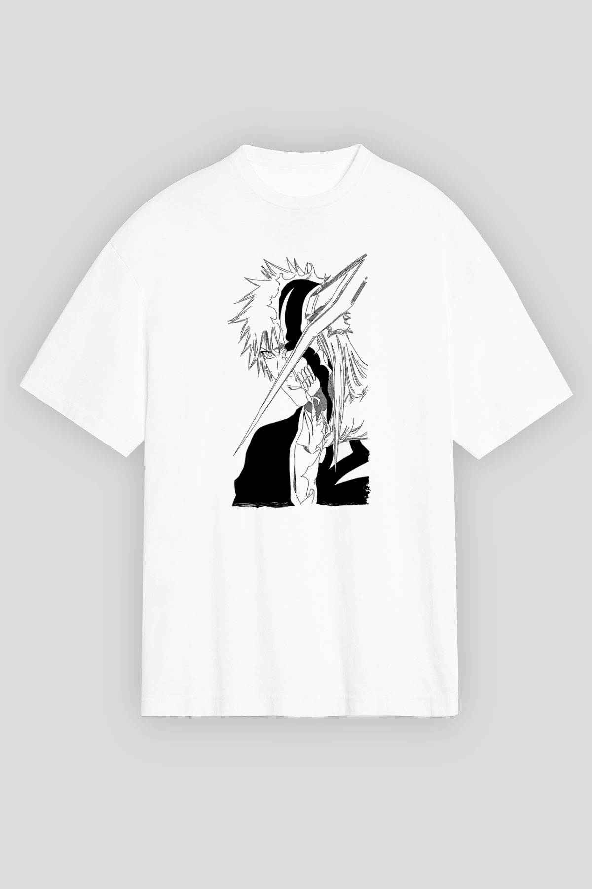 Bleach Baskılı Beyaz Unisex Oversize Tişört - Tshirt