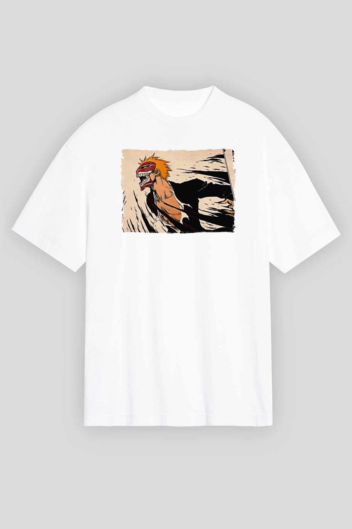 Bleach Baskılı Beyaz Unisex Oversize Tişört - Tshirt