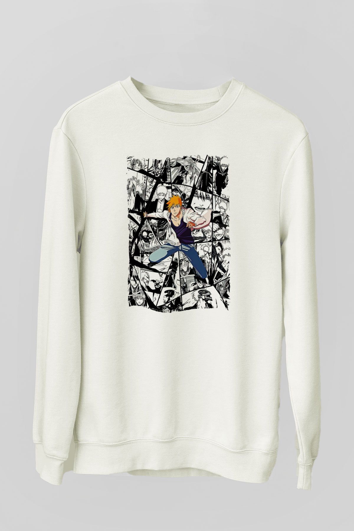 Bleach Baskılı Beyaz Unisex Sweatshirt