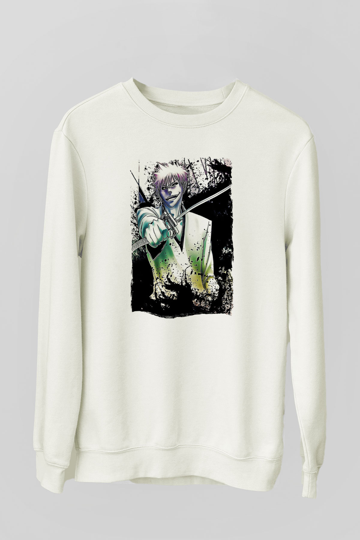 Bleach Baskılı Beyaz Unisex Sweatshirt