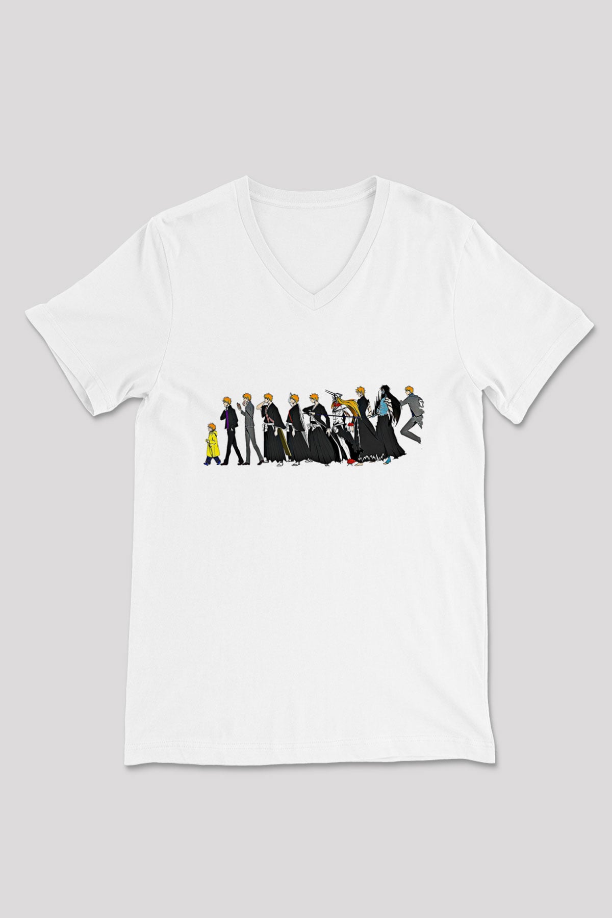 Bleach Baskılı Beyaz Unisex V Yaka Tişört - Tshirt