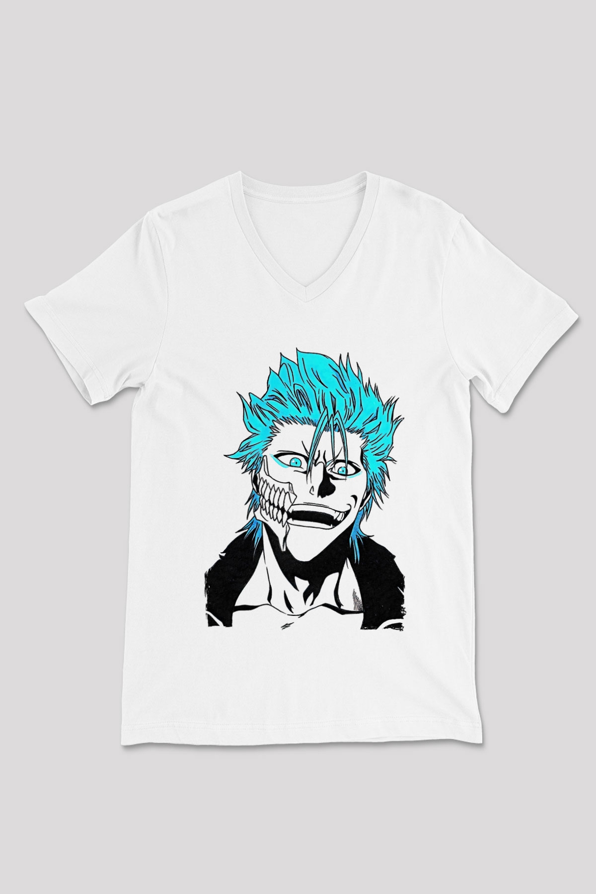 Bleach Baskılı Beyaz Unisex V Yaka Tişört - Tshirt