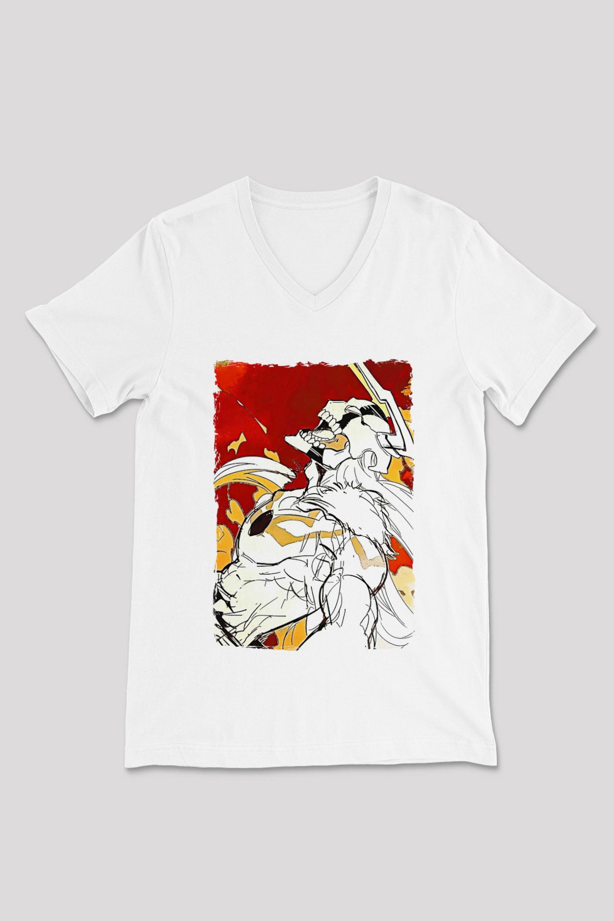 Bleach Baskılı Beyaz Unisex V Yaka Tişört - Tshirt