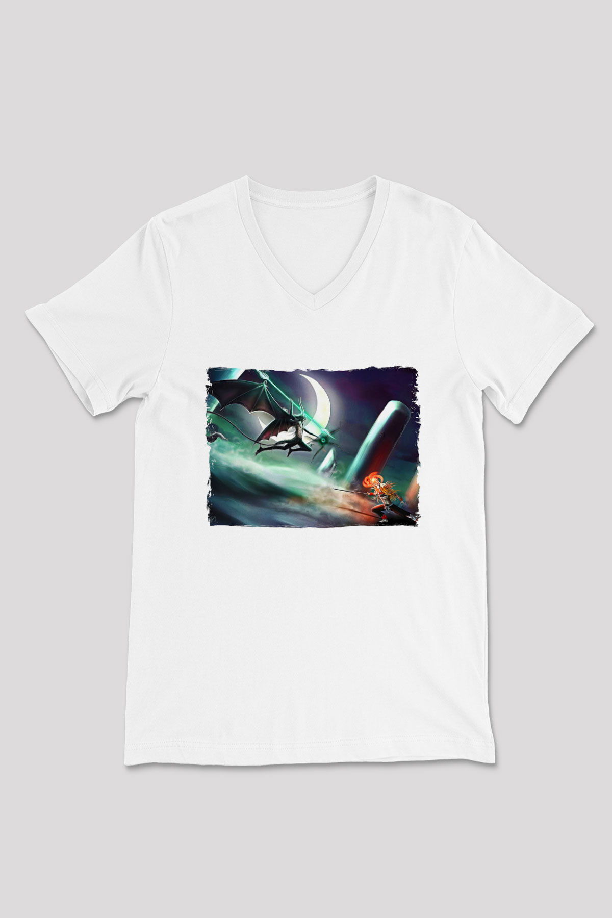 Bleach Baskılı Beyaz Unisex V Yaka Tişört - Tshirt