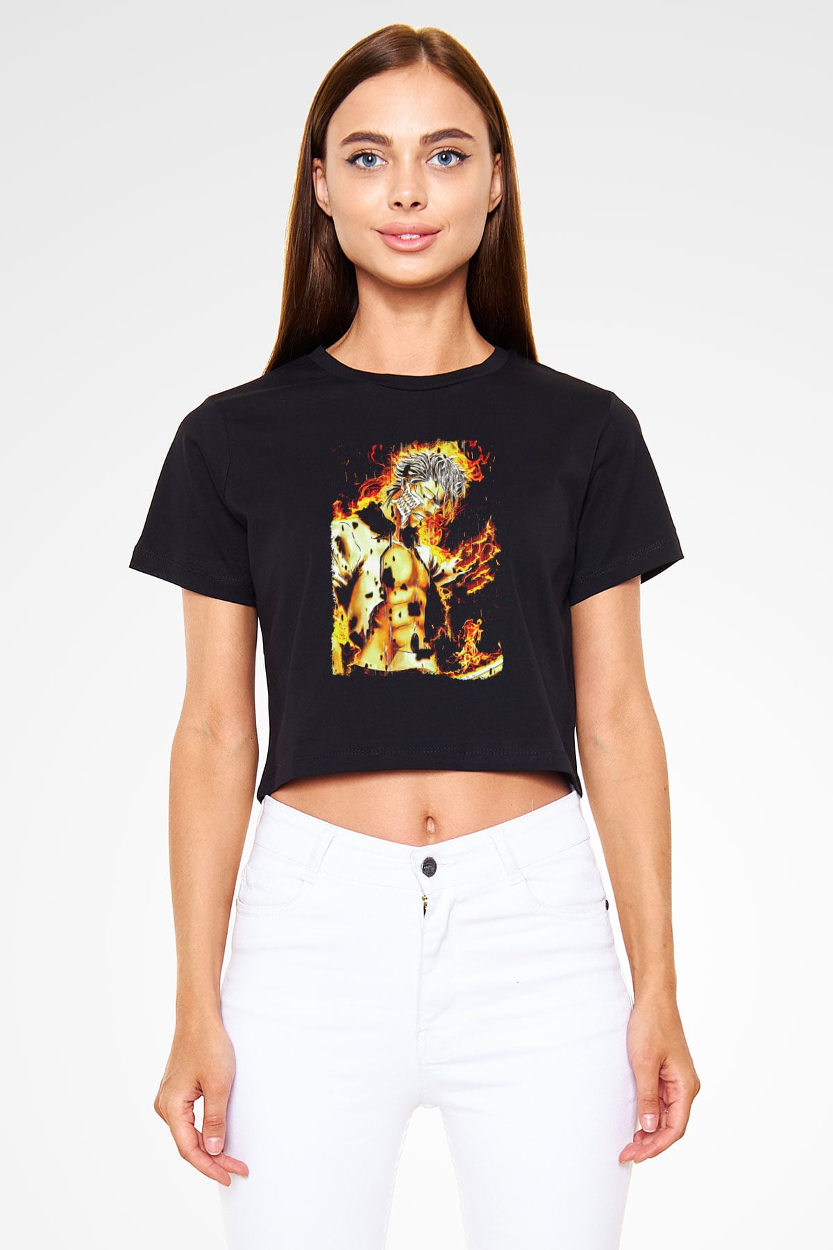 Bleach Baskılı Siyah Crop Top Kadın Tişört - Tshirt