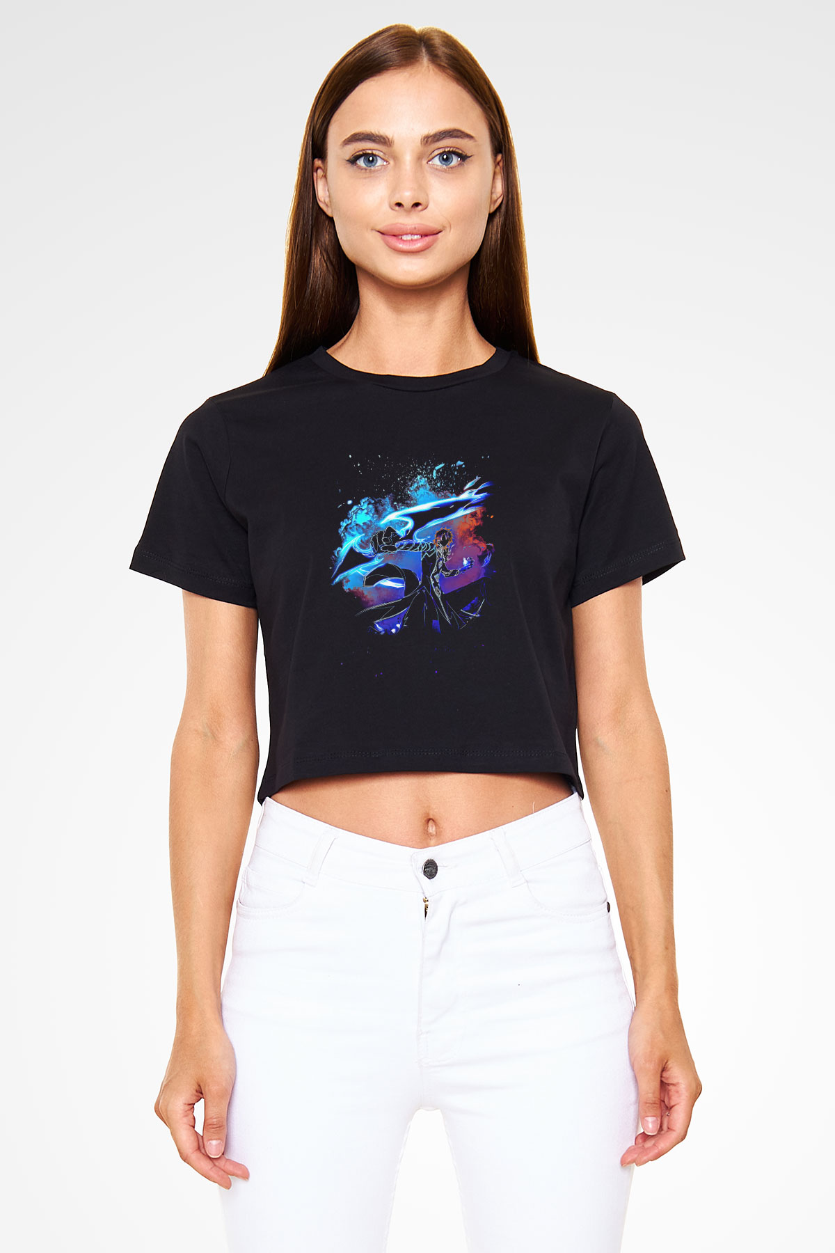 Bleach Baskılı Siyah Crop Top Kadın Tişört - Tshirt