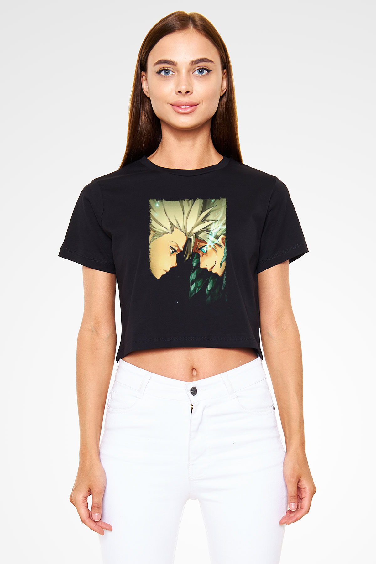 Bleach Baskılı Siyah Crop Top Kadın Tişört - Tshirt