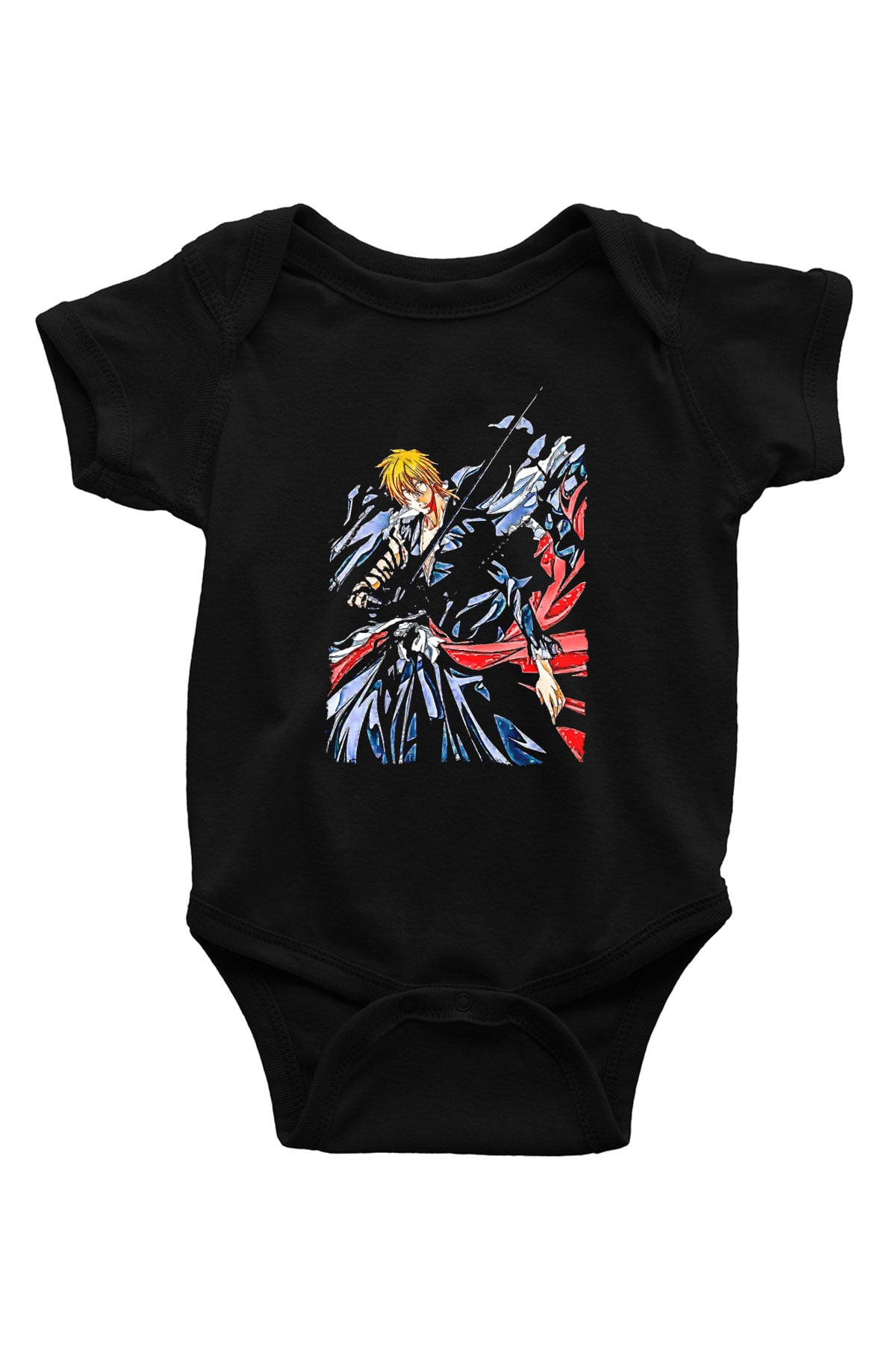 Bleach Baskılı Unisex Siyah Bebek Body - Zıbın