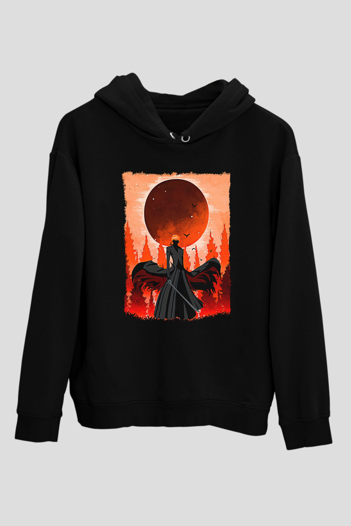 Bleach Baskılı Unisex Siyah Hoodie