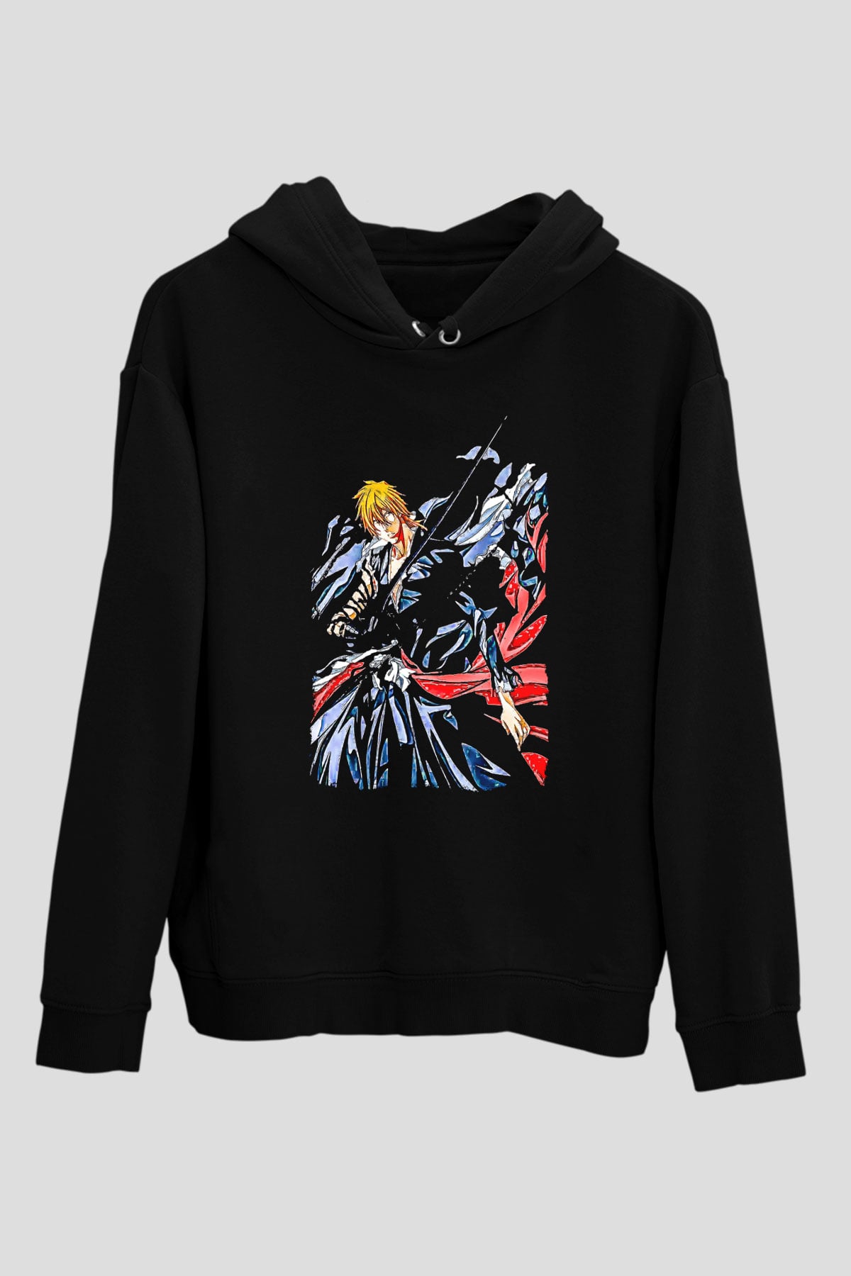 Bleach Baskılı Unisex Siyah Hoodie