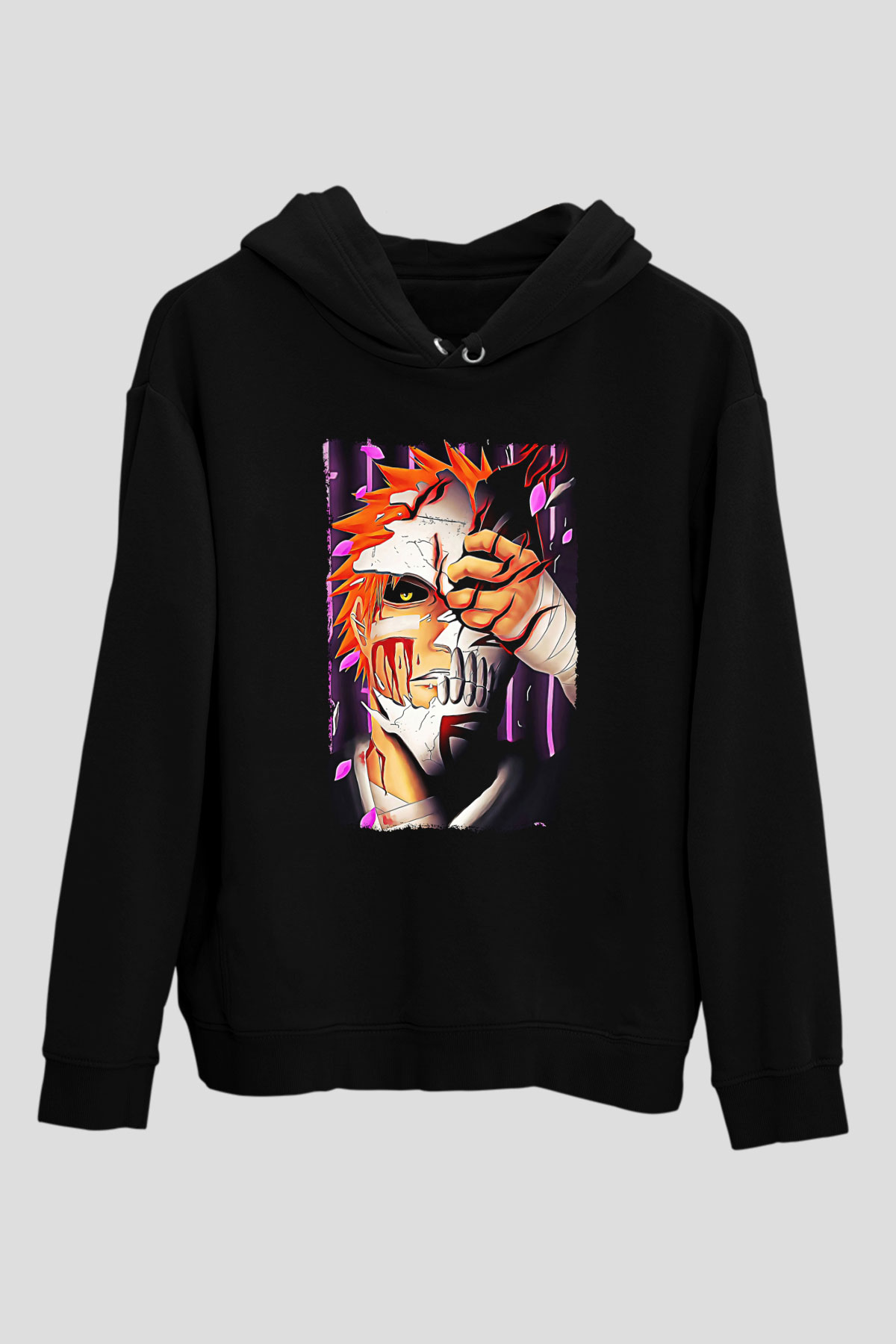 Bleach Baskılı Unisex Siyah Hoodie
