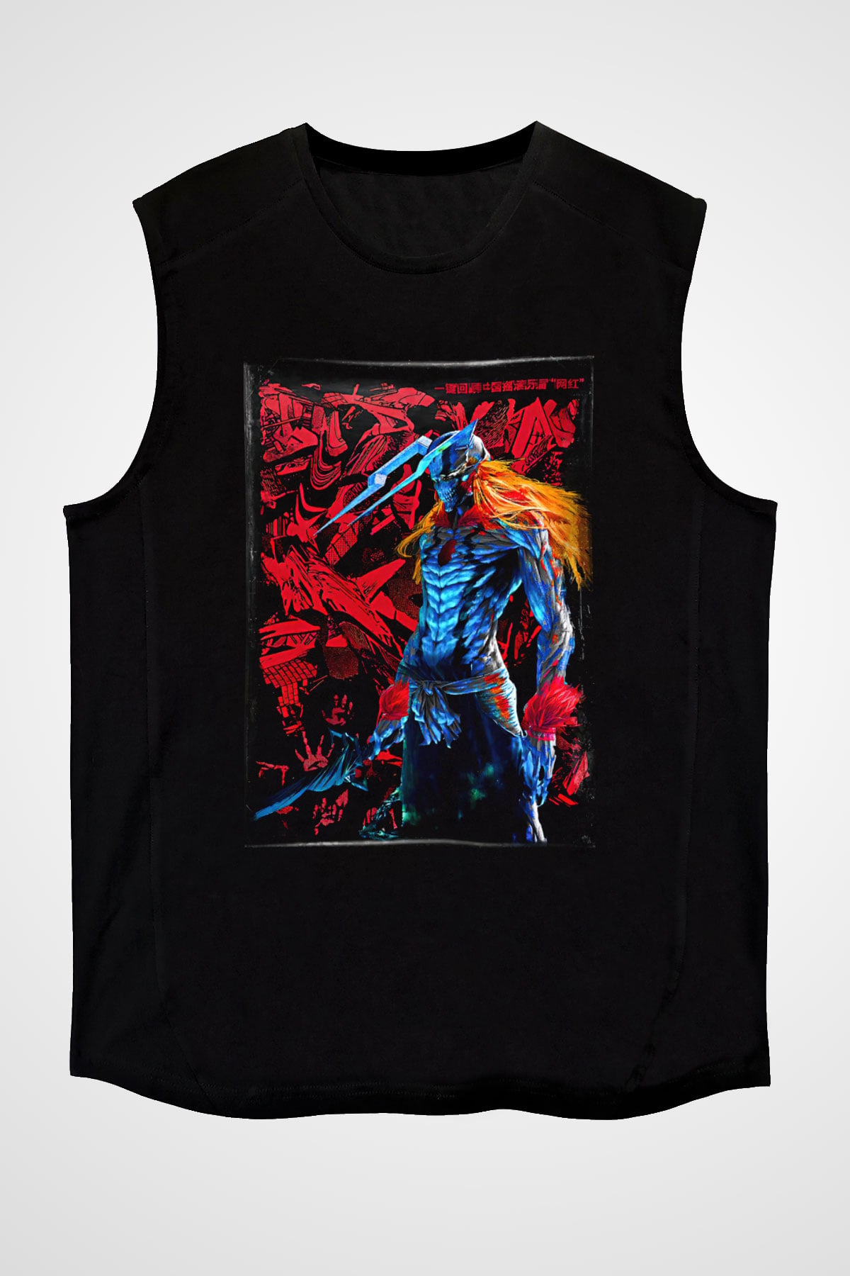 Bleach Baskılı Unisex Siyah Kolsuz Tişört - Tshirt
