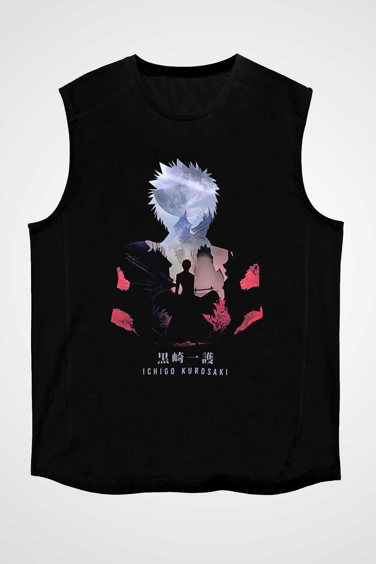 Bleach Baskılı Unisex Siyah Kolsuz Tişört - Tshirt