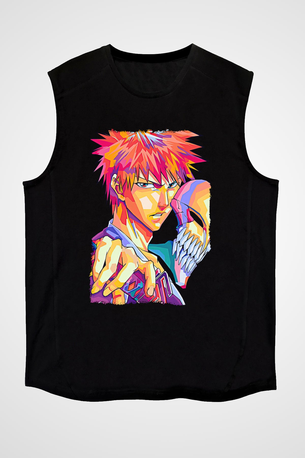 Bleach Baskılı Unisex Siyah Kolsuz Tişört - Tshirt