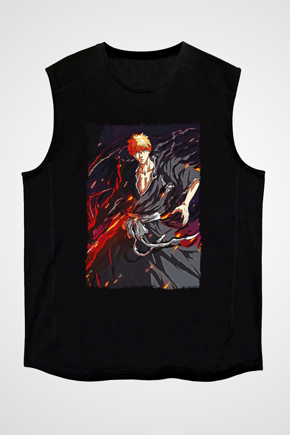 Bleach Baskılı Unisex Siyah Kolsuz Tişört - Tshirt