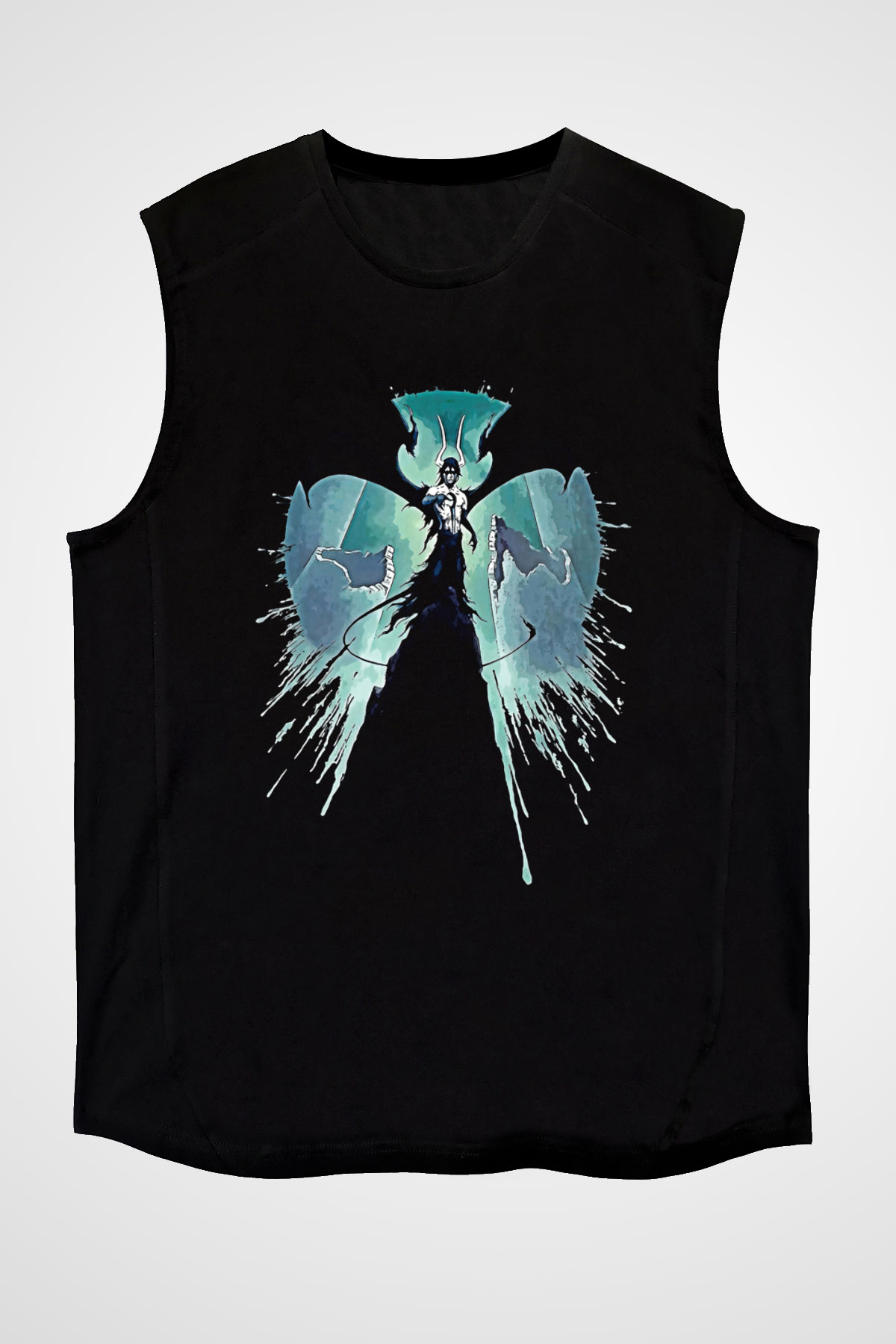 Bleach Baskılı Unisex Siyah Kolsuz Tişört - Tshirt