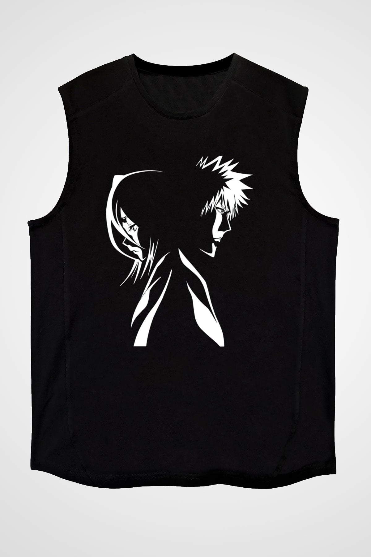 Bleach Baskılı Unisex Siyah Kolsuz Tişört - Tshirt