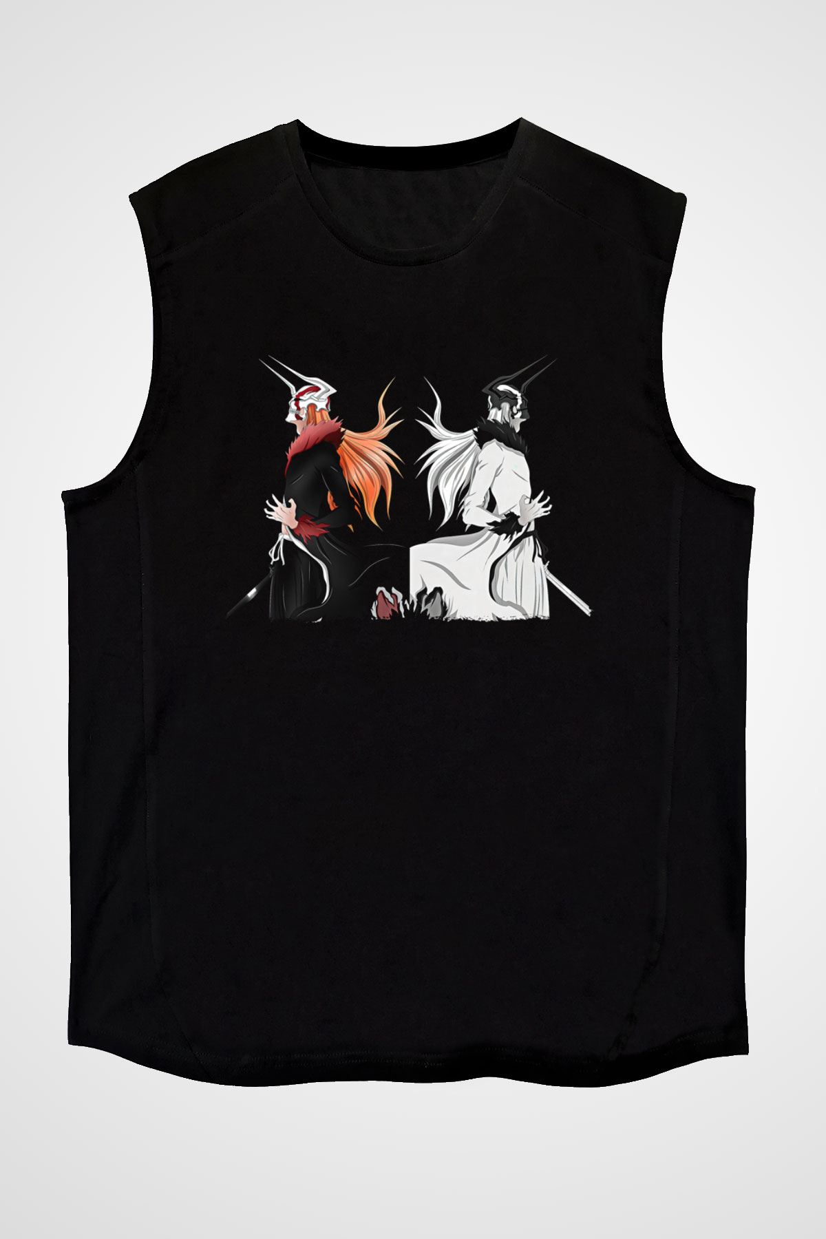 Bleach Baskılı Unisex Siyah Kolsuz Tişört - Tshirt