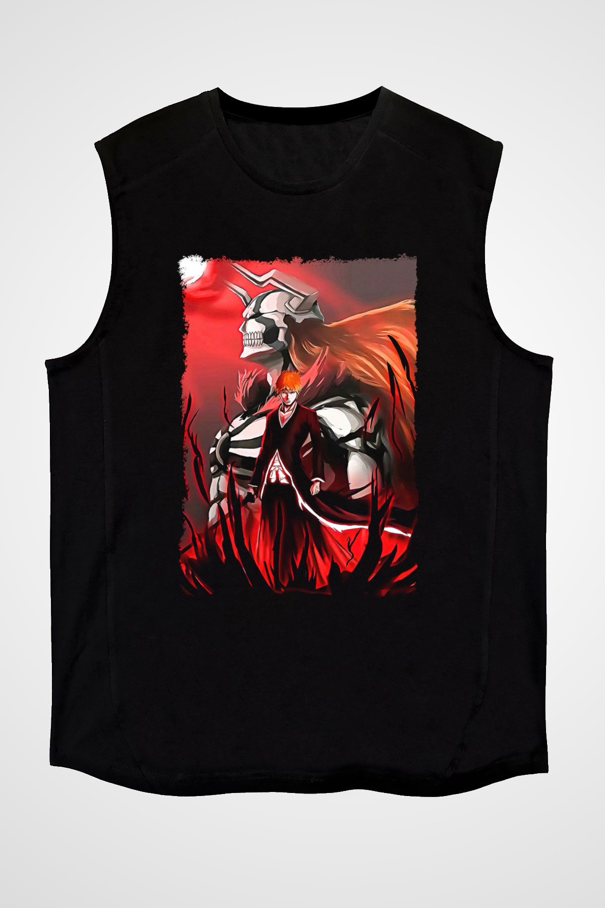 Bleach Baskılı Unisex Siyah Kolsuz Tişört - Tshirt