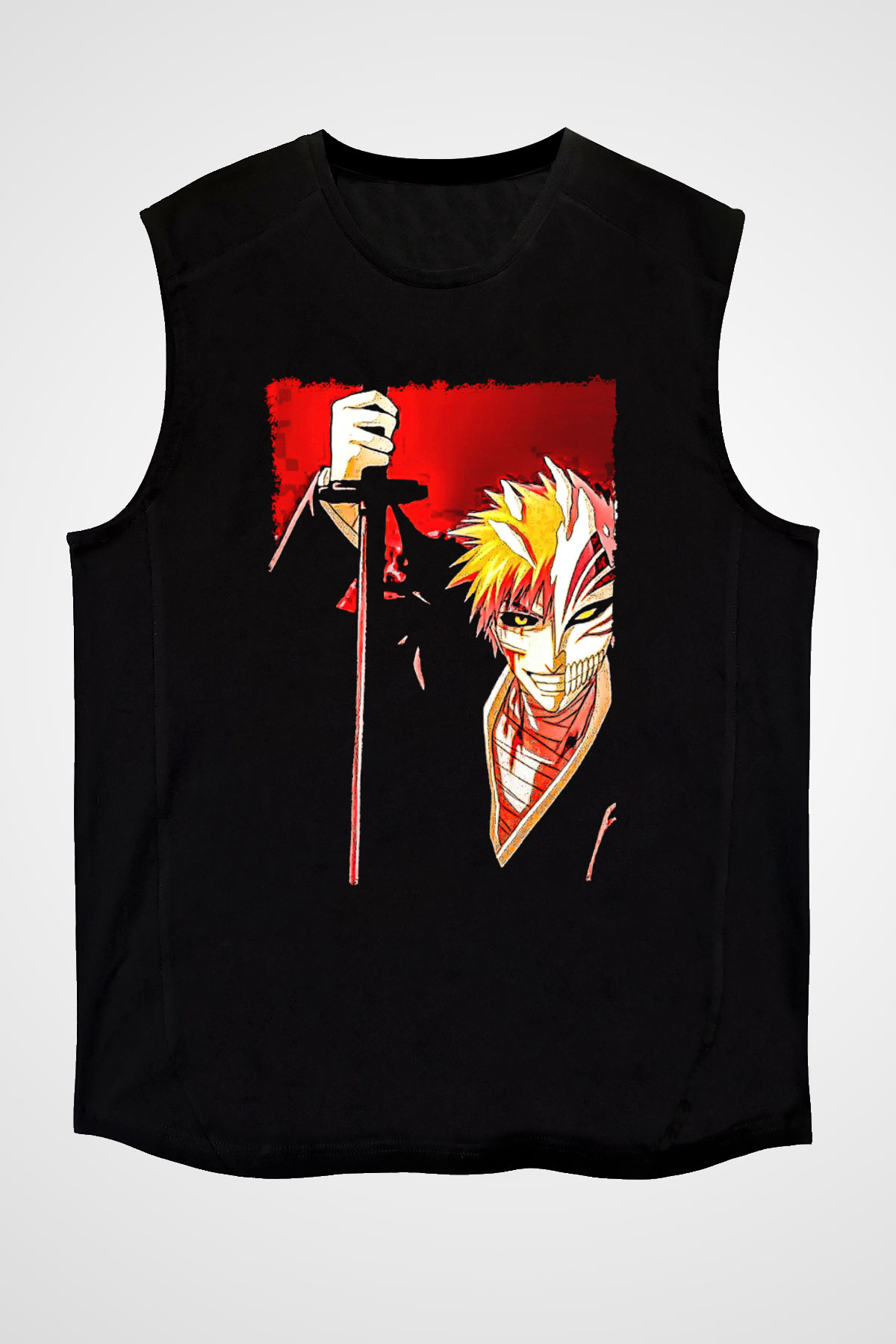 Bleach Baskılı Unisex Siyah Kolsuz Tişört - Tshirt