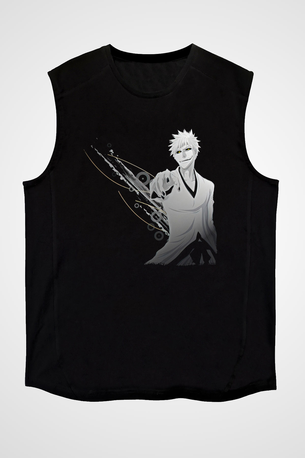 Bleach Baskılı Unisex Siyah Kolsuz Tişört - Tshirt