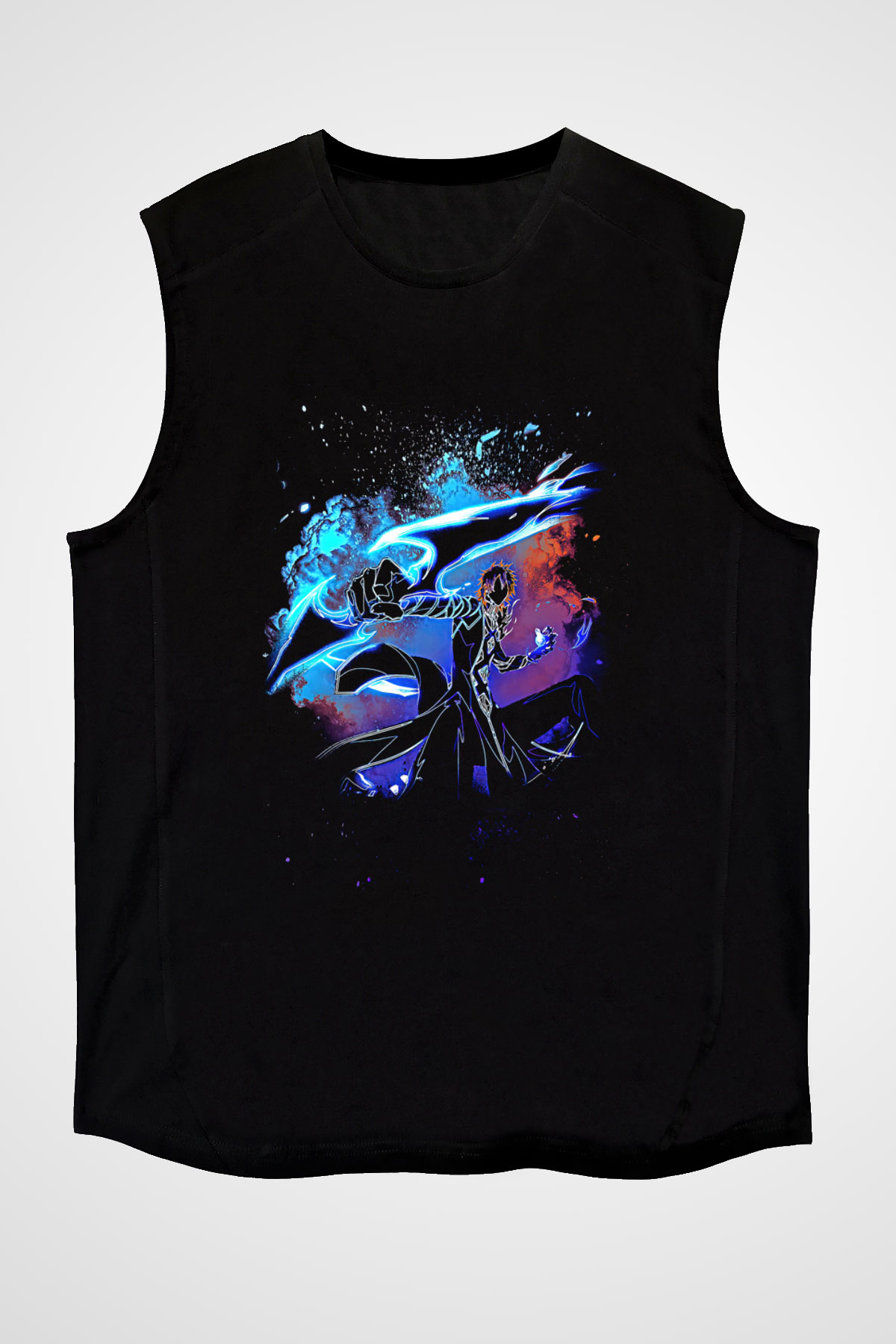 Bleach Baskılı Unisex Siyah Kolsuz Tişört - Tshirt