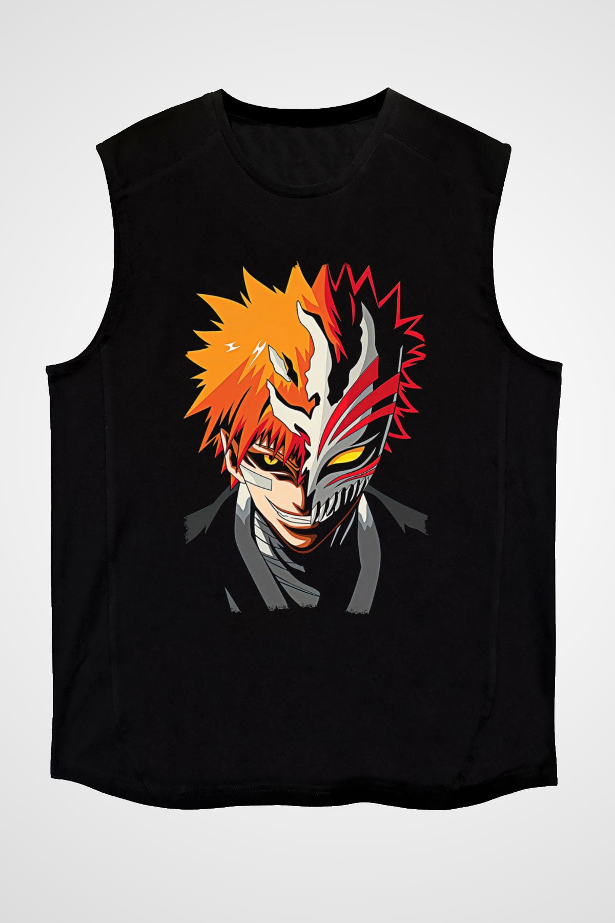 Bleach Baskılı Unisex Siyah Kolsuz Tişört - Tshirt