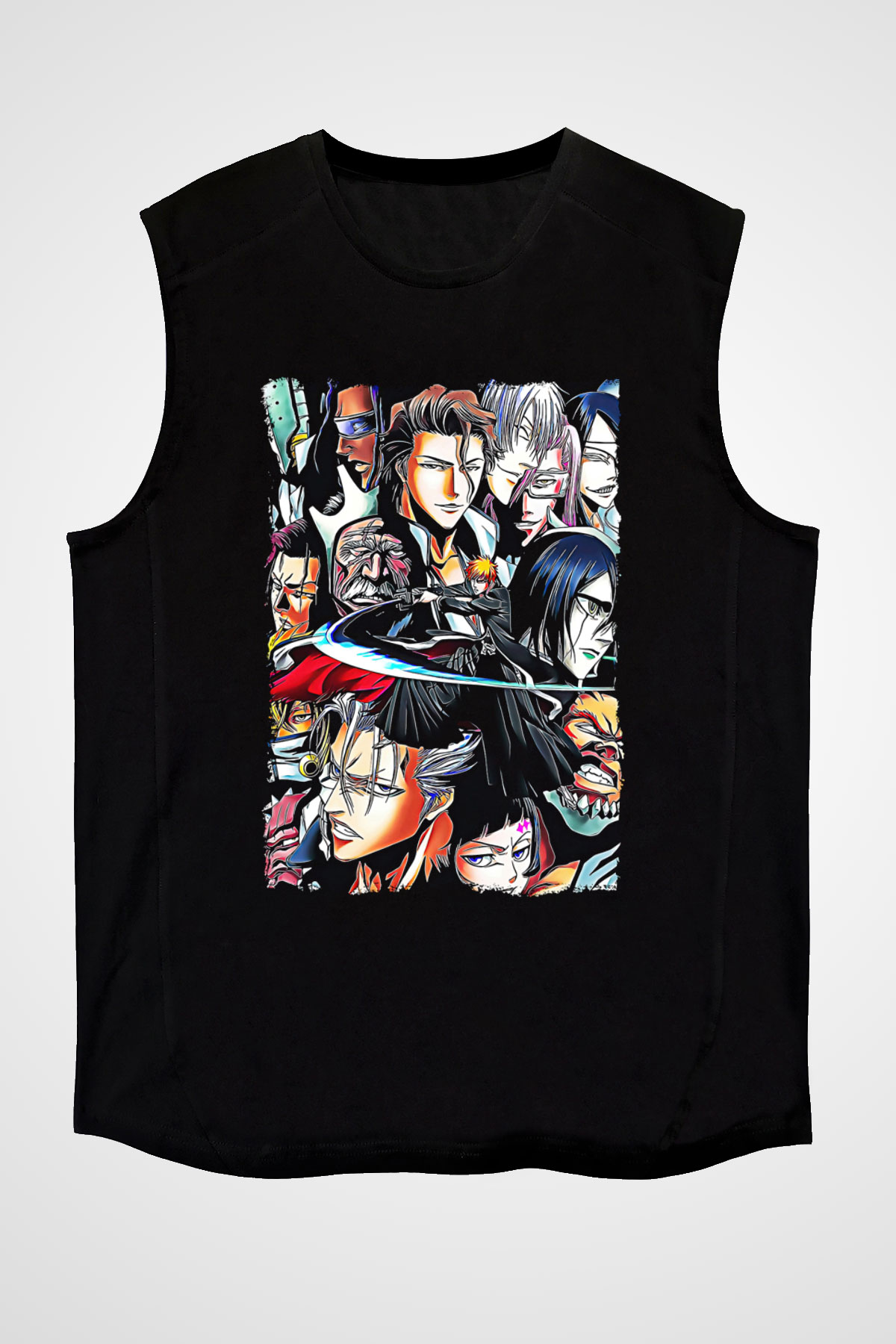 Bleach Baskılı Unisex Siyah Kolsuz Tişört - Tshirt