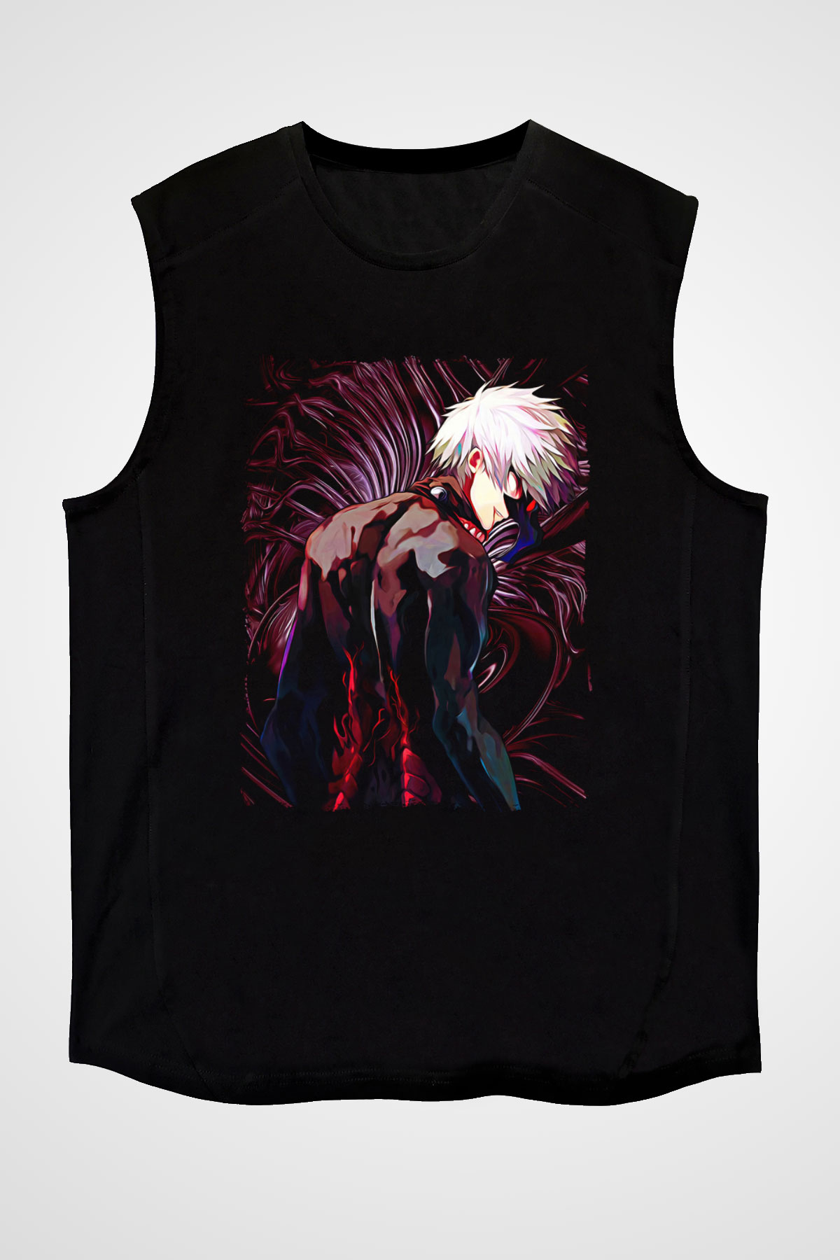 Bleach Baskılı Unisex Siyah Kolsuz Tişört - Tshirt