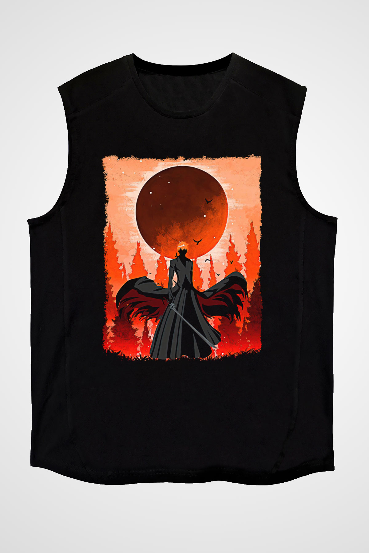 Bleach Baskılı Unisex Siyah Kolsuz Tişört - Tshirt