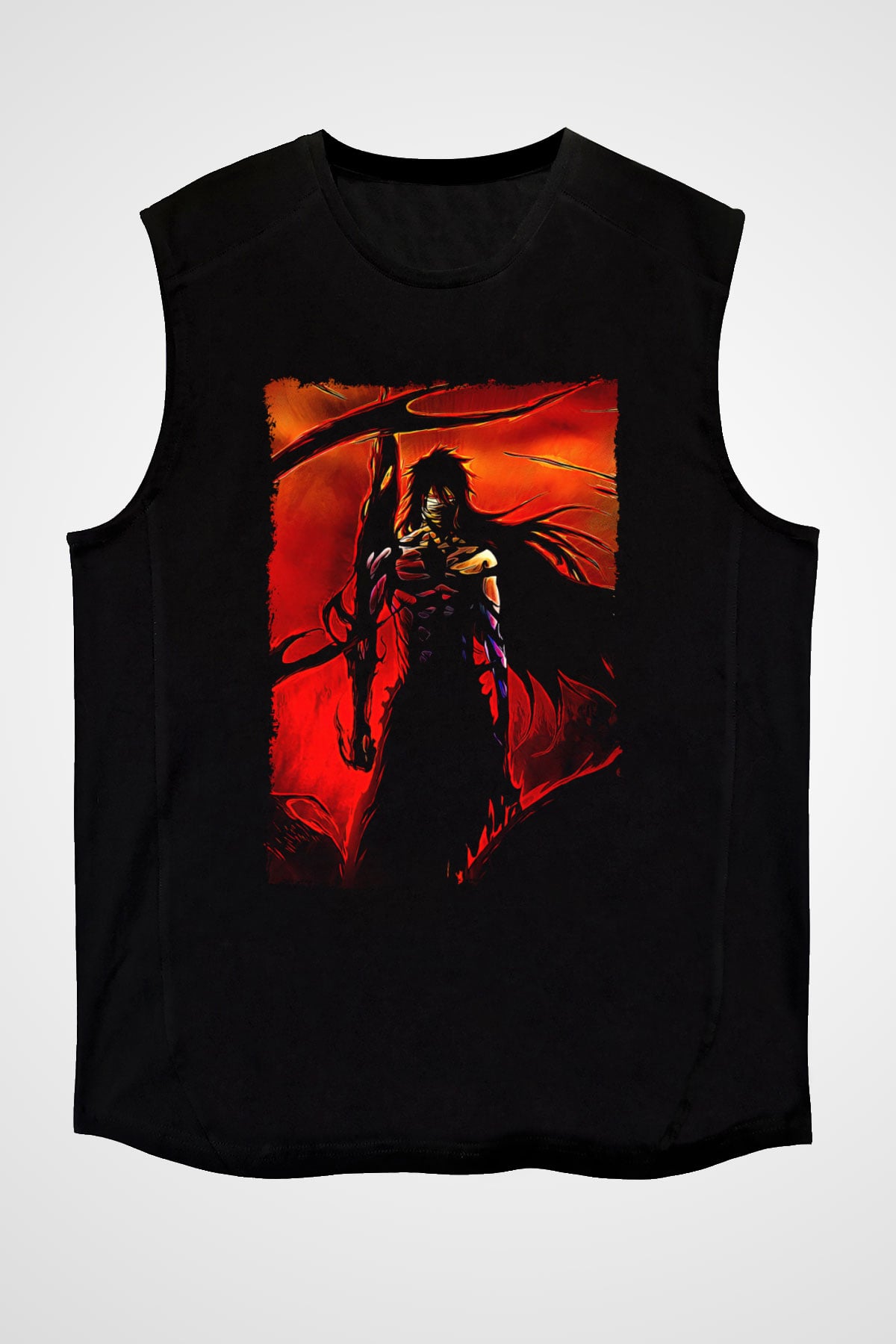 Bleach Baskılı Unisex Siyah Kolsuz Tişört - Tshirt