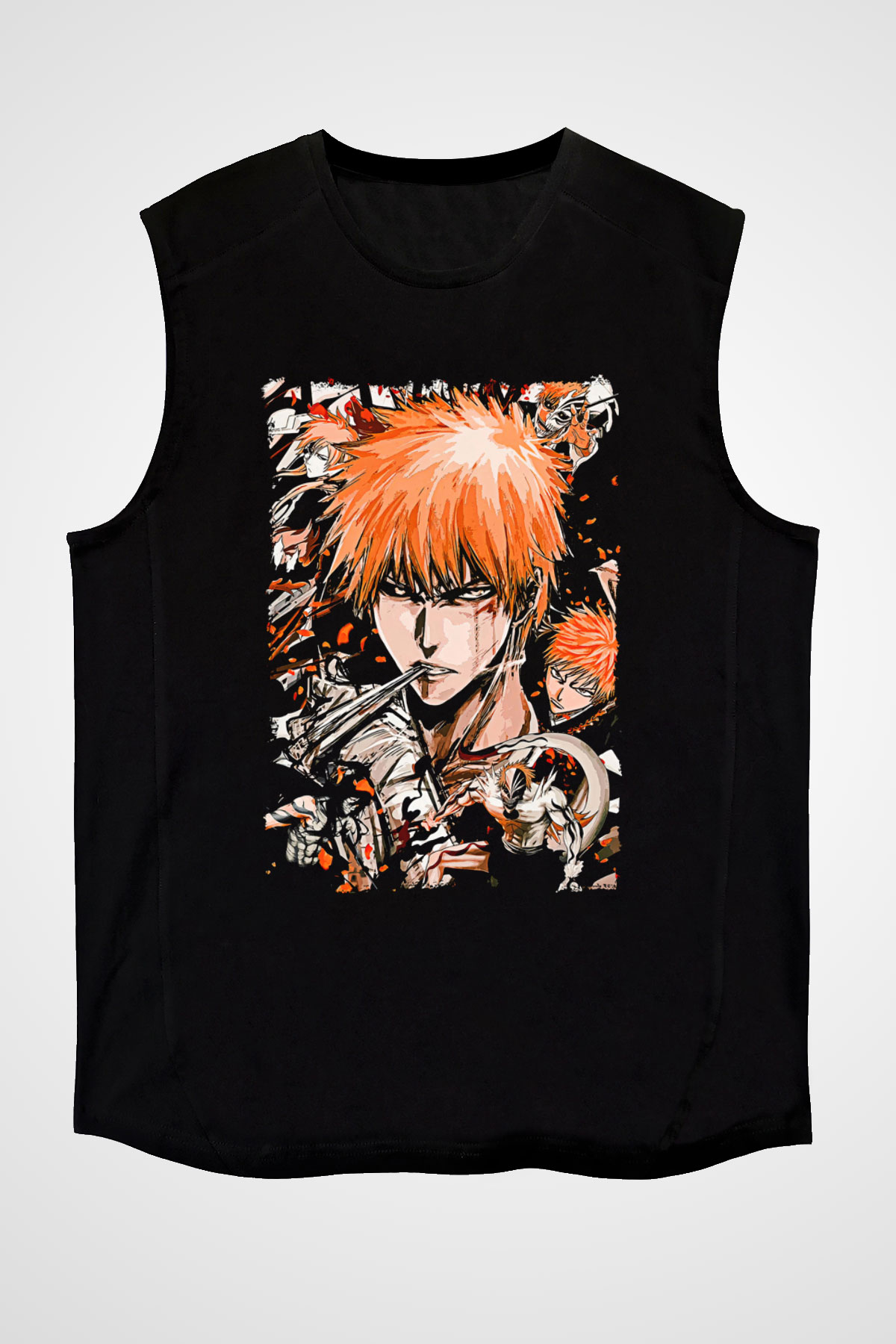 Bleach Baskılı Unisex Siyah Kolsuz Tişört - Tshirt