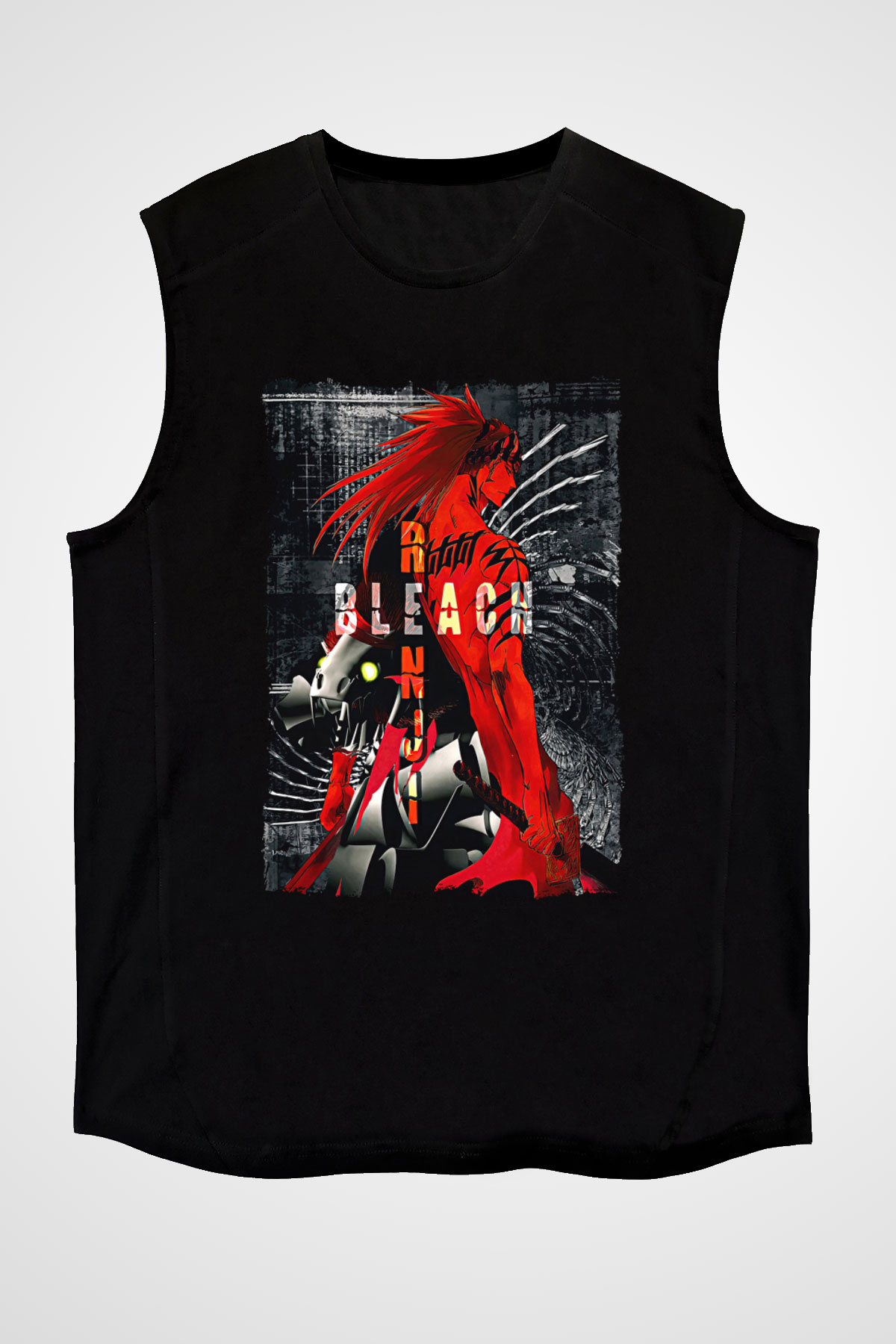 Bleach Baskılı Unisex Siyah Kolsuz Tişört - Tshirt
