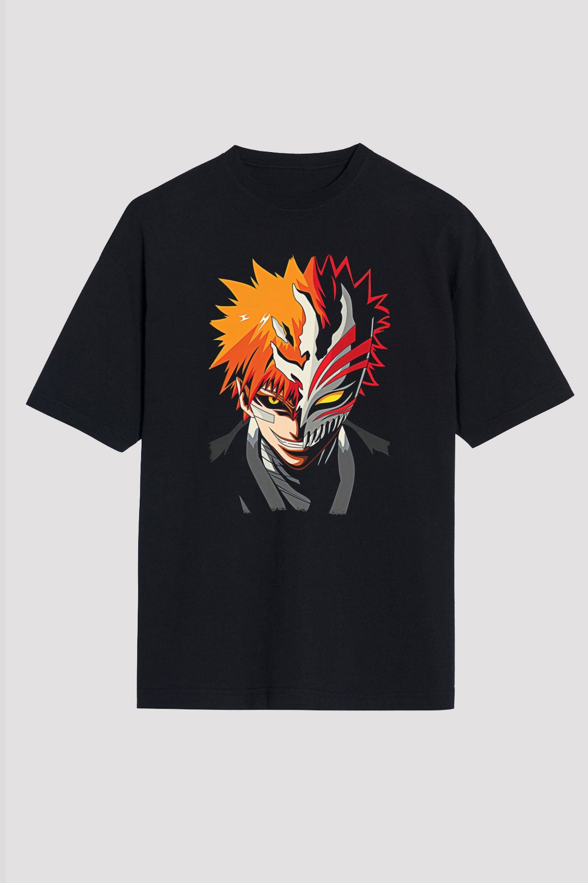 Bleach Baskılı Unisex Siyah Oversize Tişört - Tshirt