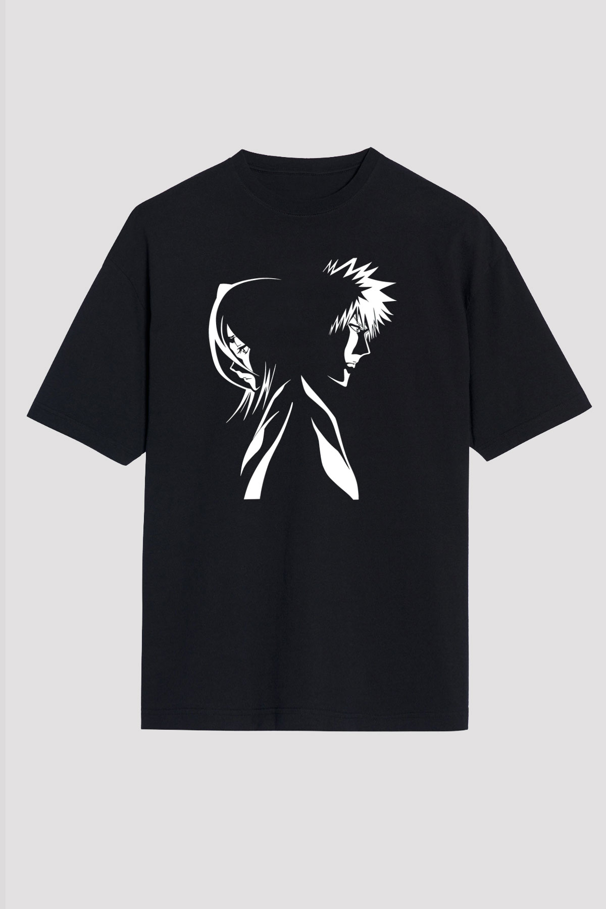 Bleach Baskılı Unisex Siyah Oversize Tişört - Tshirt