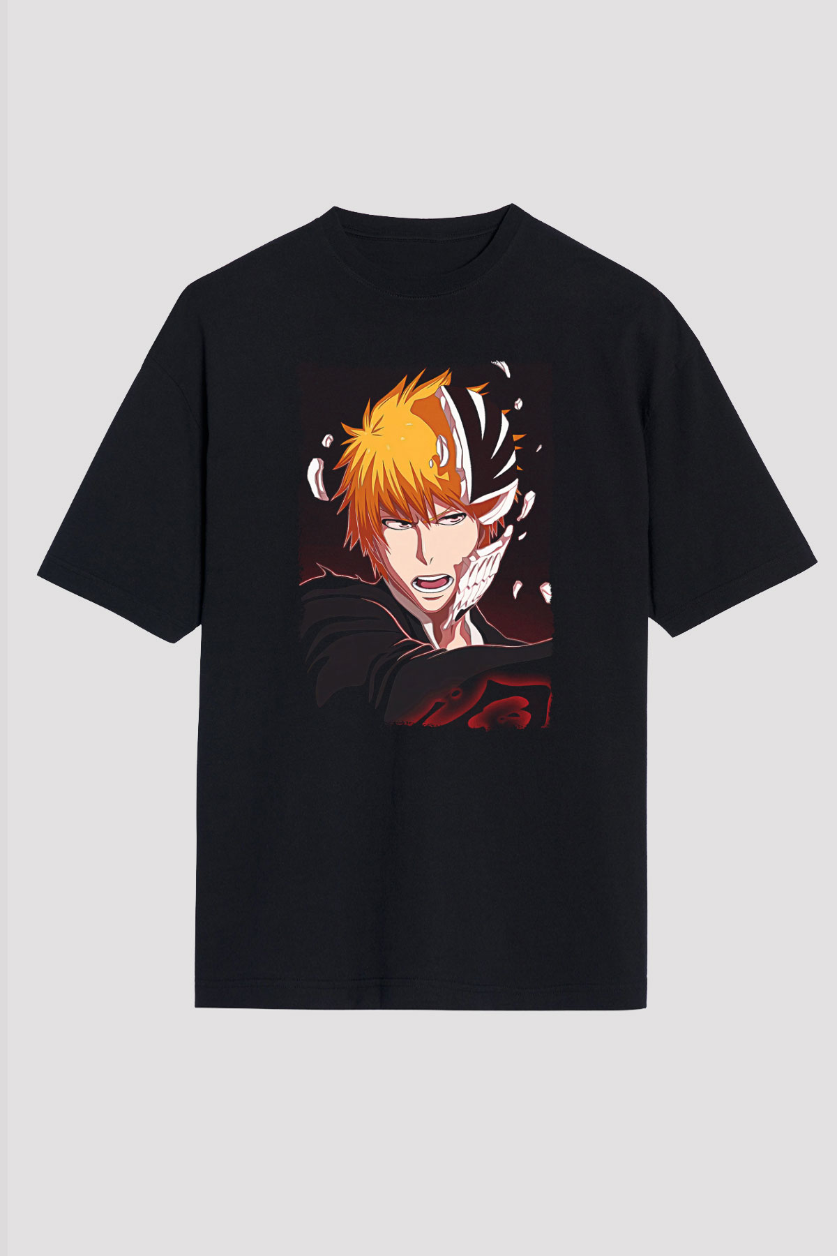 Bleach Baskılı Unisex Siyah Oversize Tişört - Tshirt