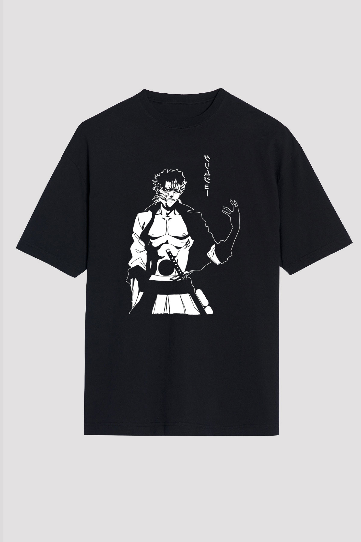 Bleach Baskılı Unisex Siyah Oversize Tişört - Tshirt
